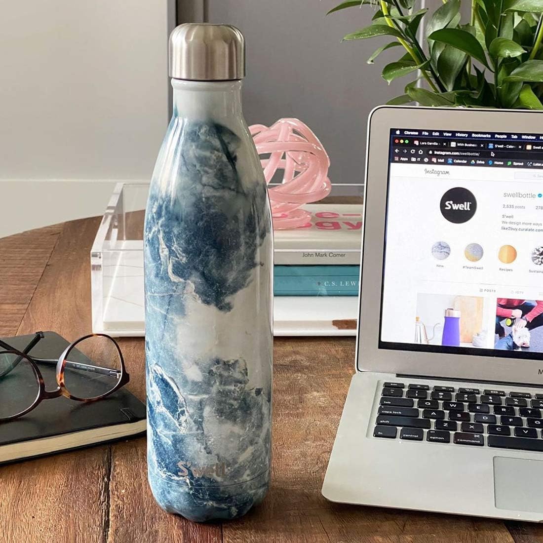 S'well Stainless Steel Water Bottle, 17oz, Blue Suede, Triple-Layered Vacuum Insulated Containers Keeps Drinks Cold for 36 Hours and Hot for 18, BPA Free, Perfect for On the Go