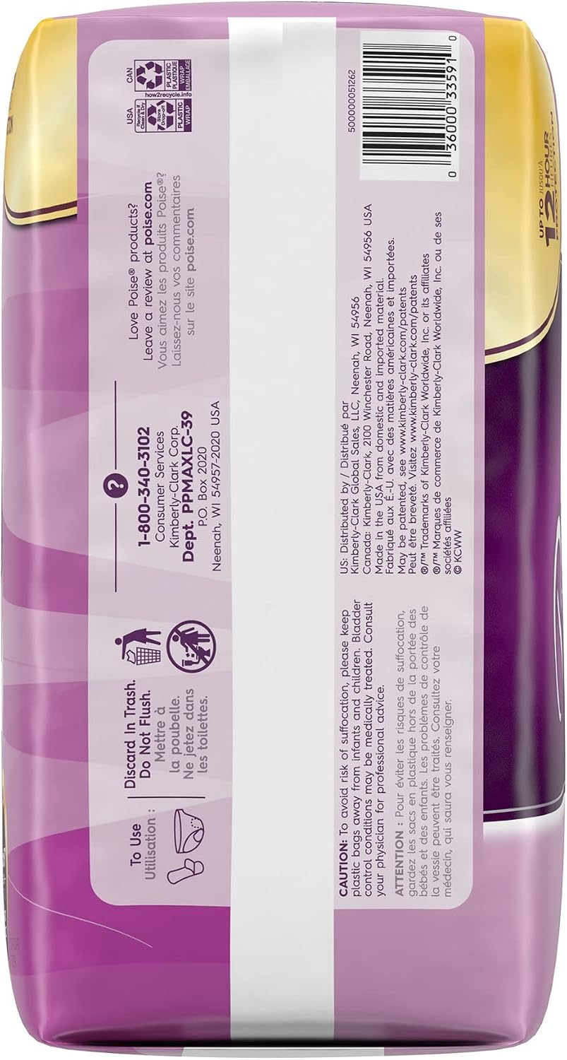 Poise Incontinence Pads, Maximum Absorbency, Long, 12 ct