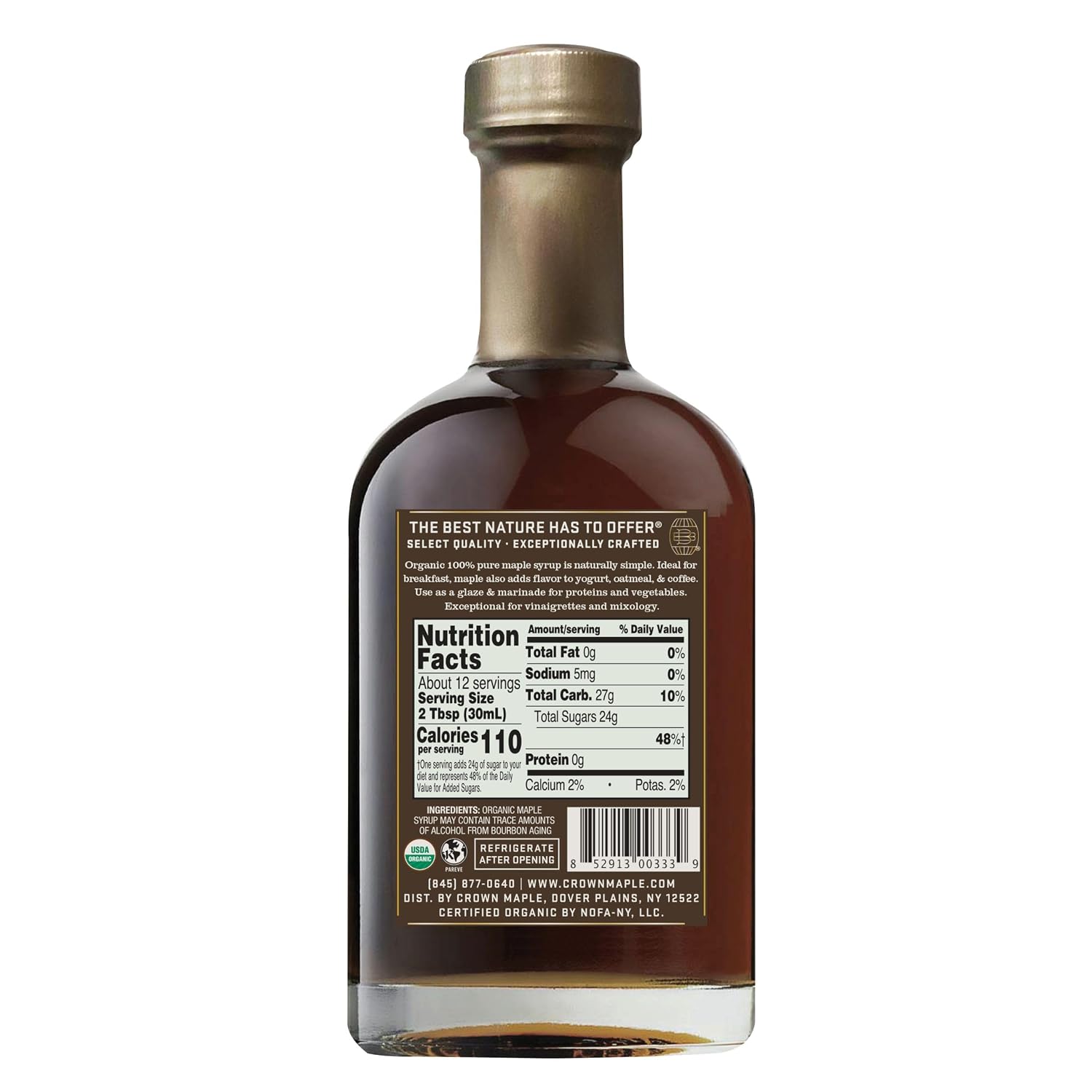 Crown Maple Organic Bourbon Barrel Aged Maple Syrup, Pancakes, Flavor Cocktails, Marinades and Sauces, 12.7 Fl Oz