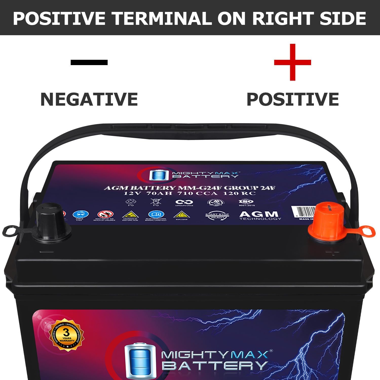 Mighty Max Battery MM-H8 Start and Stop Car BCI Group 49 12V 95Ah, 160RC, 900 CCA Rechargeable AGM Car Battery