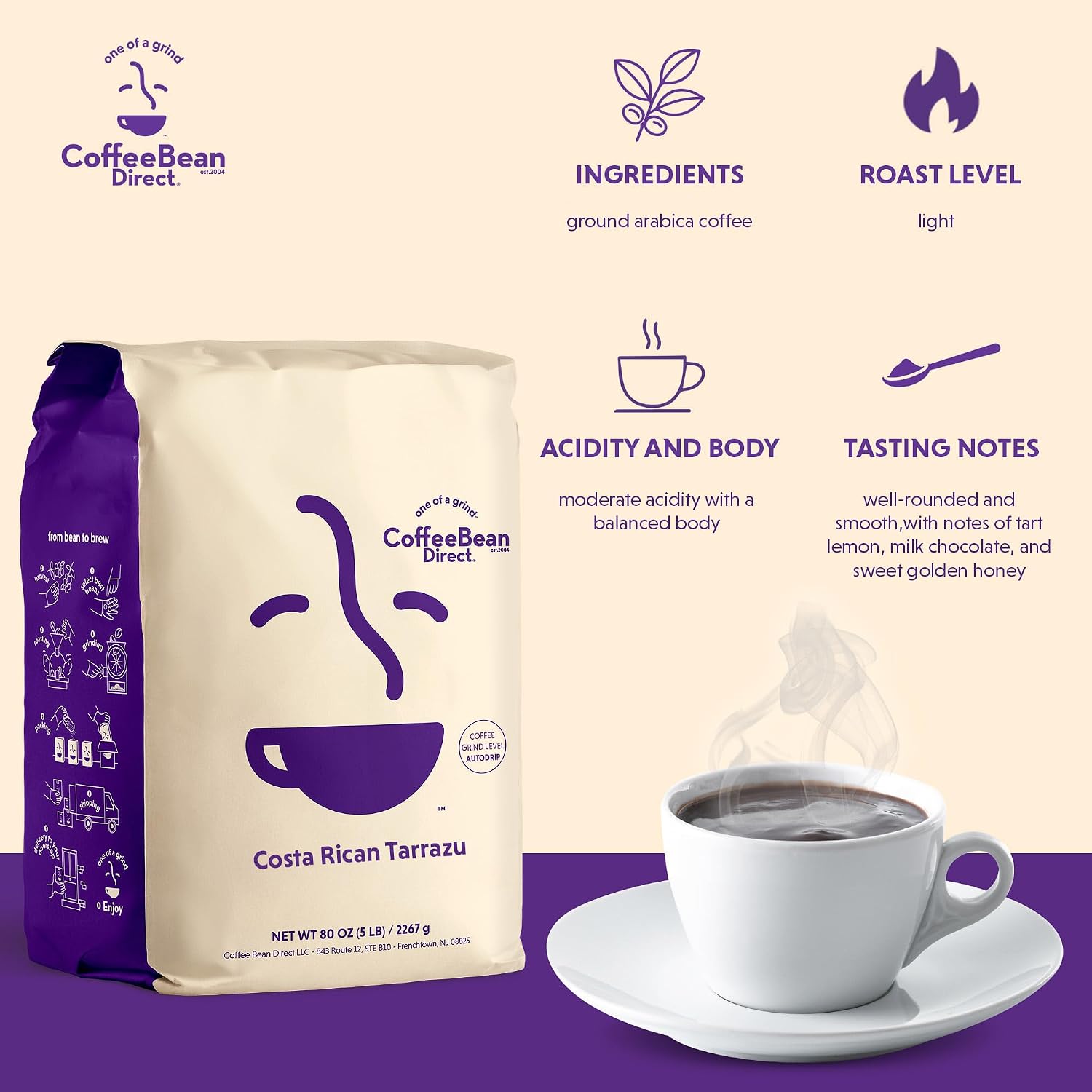 Coffee Bean Direct French Roast Colombian Supremo, Whole Bean, 1lb Bag | Dark Roast, Single Origin Arabica Coffee Beans