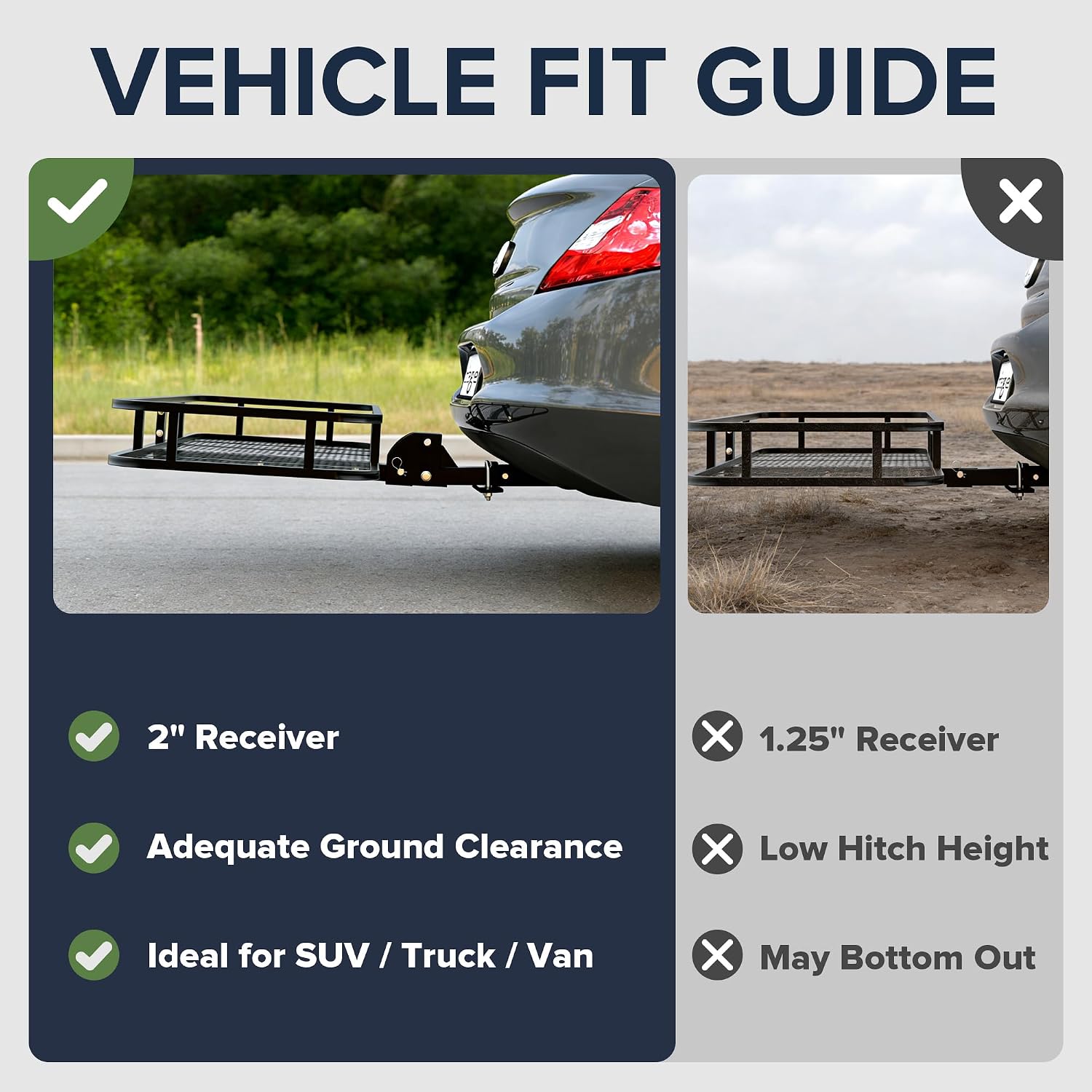 60" x 23" x 5.5" Folding Hitch Cargo Carrier Basket, 500 Lbs Heavy Duty Rear Trailer Hitch Cargo Rack Fits 2" Receiver for SUV, Truck & Van, Ideal for Camping & Travel