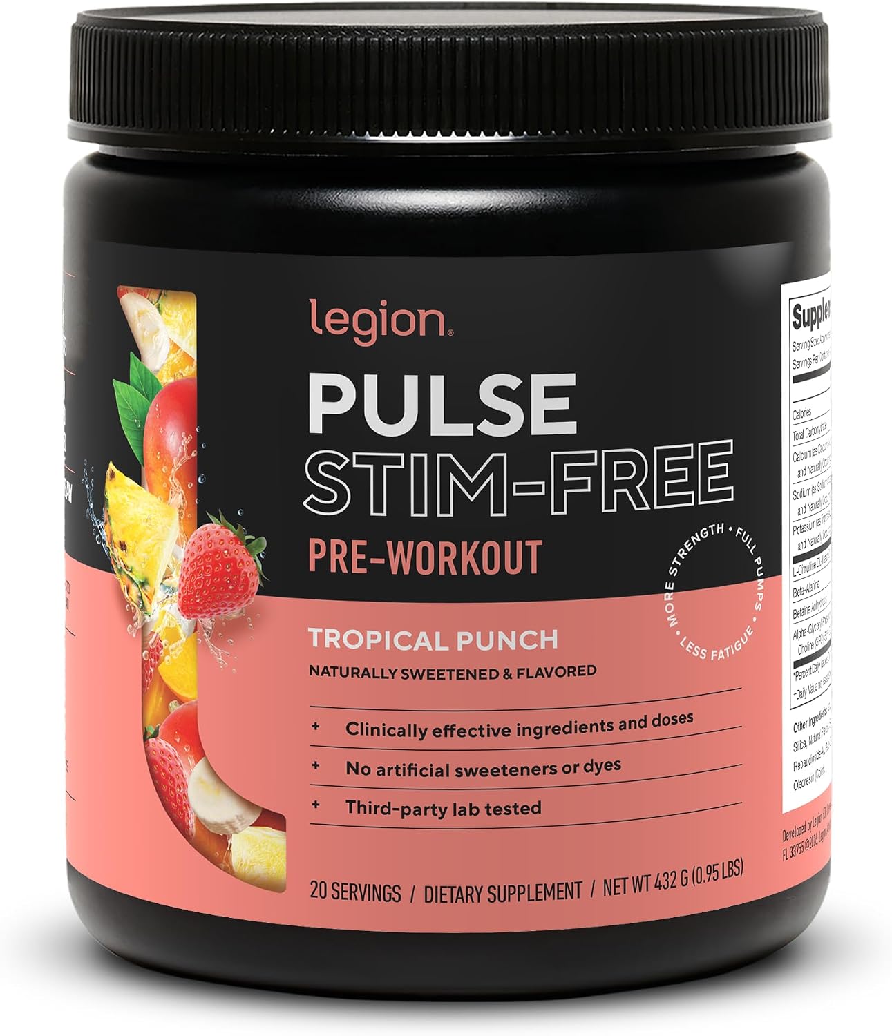 LEGION Pulse Pre Workout Supplement - All Natural Nitric Oxide Preworkout Drink to Boost Energy, Creatine Free, Naturally Sweetened, Beta Alanine, Citrulline, Alpha GPC (Caffeine Free Blue Razz)