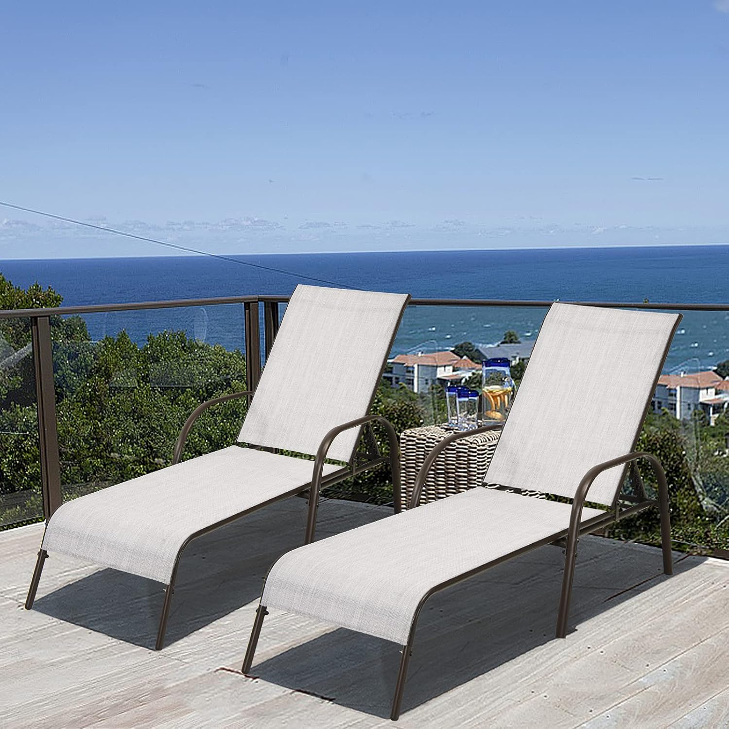 GIANTEX 2 Pack Patio Lounge Chair with 5 Adjustable Backrest, Black