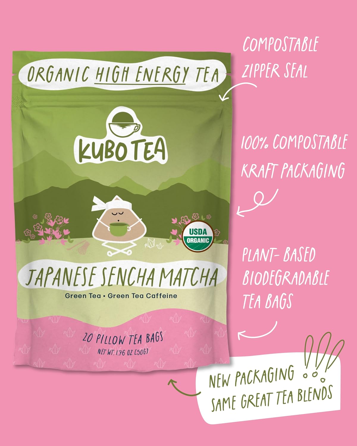 Kubo Energize Yerba Mate Tea, Organic High Caffeine Energy Tea Bags - 20 Ct