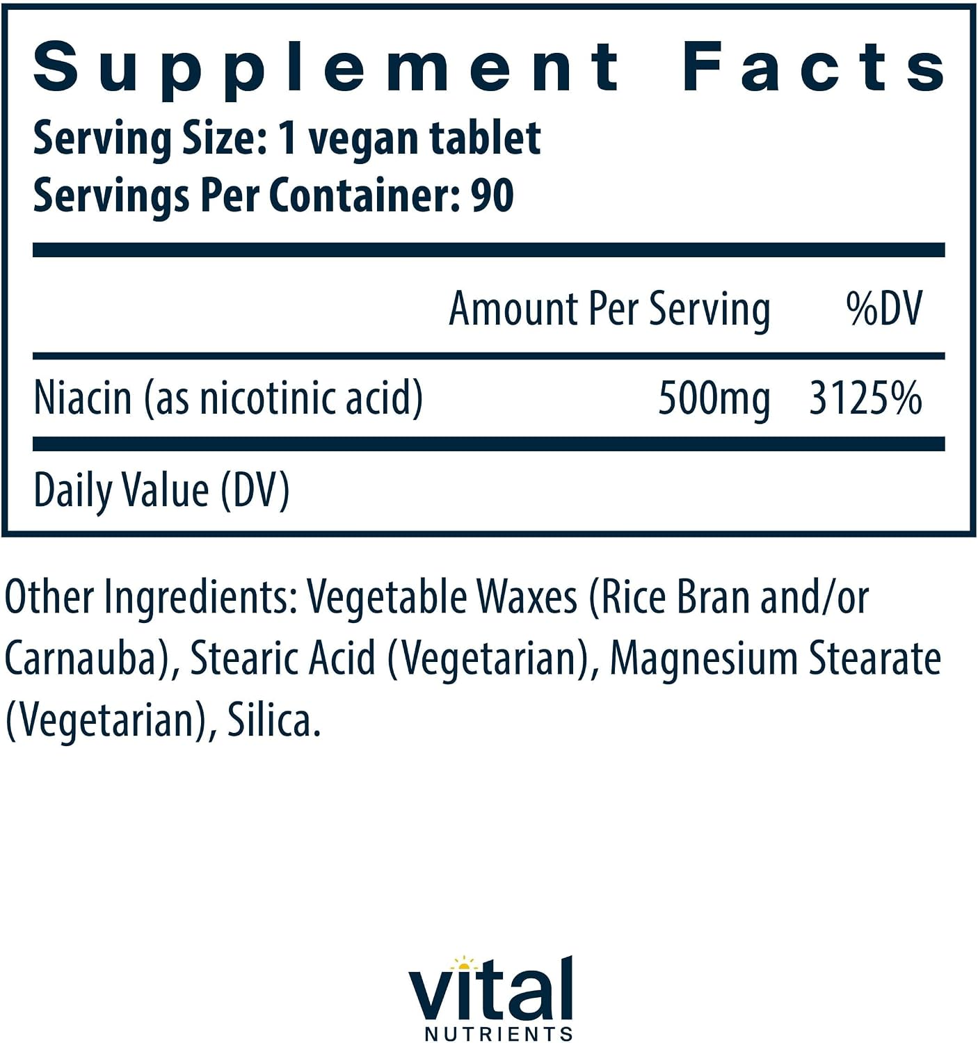 Vital Nutrients Niacin 500mg - Timed-Release Niacin Supplement for Men & Women - Vitamin B3 Supports Heart Health and Protein & Fat Metabolism