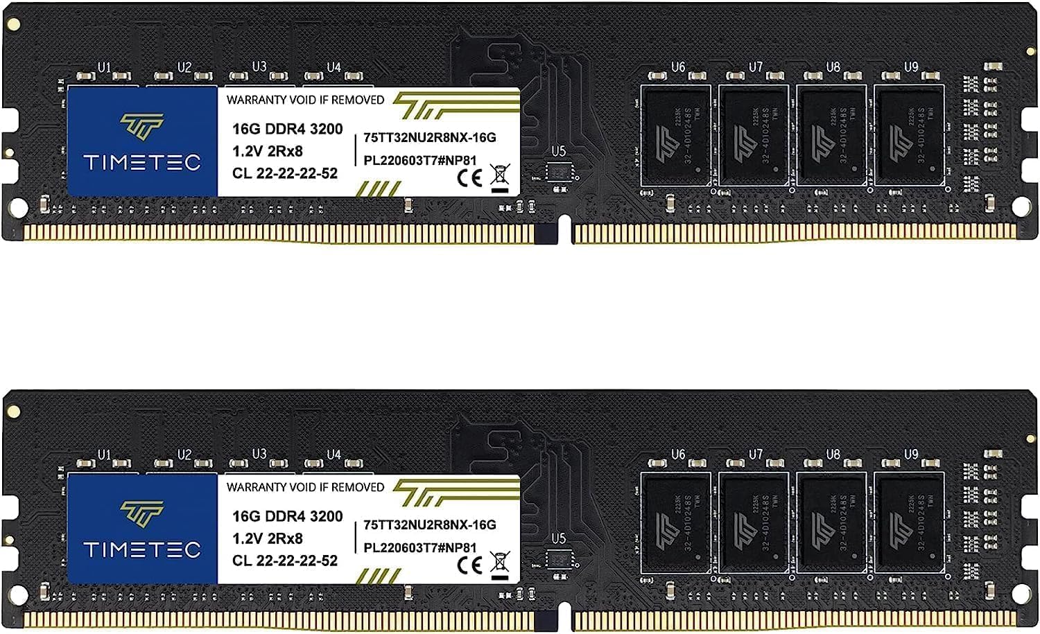 Timetec 16GB KIT (2x8GB) DDR4 3200MHz (PC4-3200AA) PC4-25600 UDIMM Desktop RAM – 288-Pin 1.2V CL22 Non-ECC Unbuffered DIMM Memory Module Upgrade
