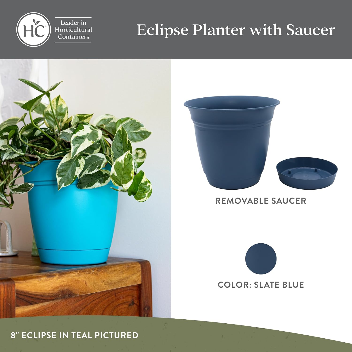 The HC Companies Eclipse Round Planter with Saucer - Outdoor & Indoor Plant Pot with Drainage Holes - Lightweight