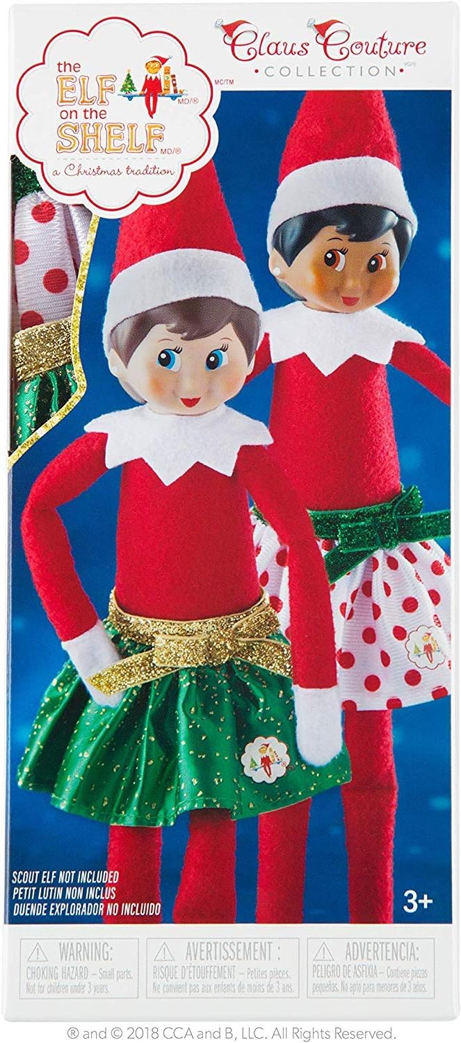 The Elf on the Shelf Party Skirt Set - 2 Holiday Skirt Value Pack - Dress Up Your Girl Elf for Holiday Parties in Green Or Polka Dot Set - Girl or