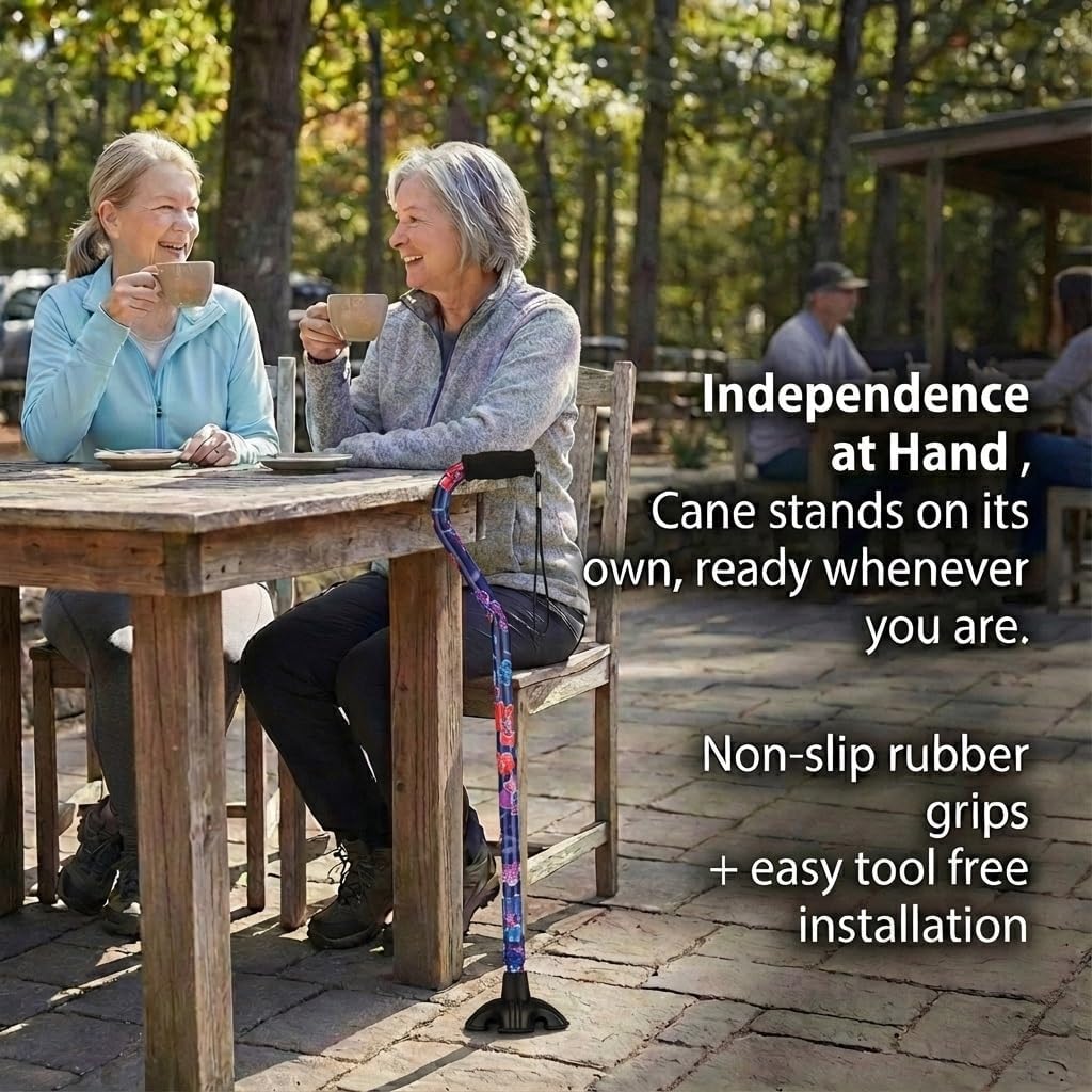 NOVA Stand Alone Quad Cane Tip – Extra-Wide Self-Standing Rubber Base with Non-Slip Grip Traction