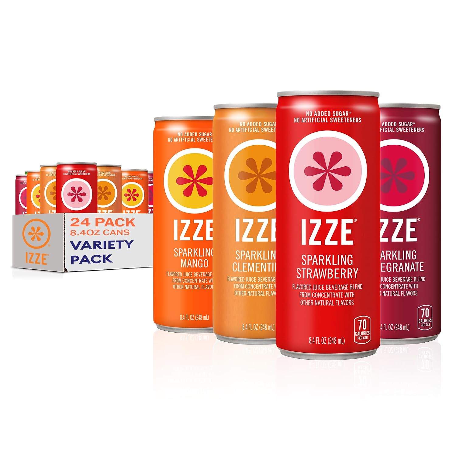 IZZE Sparkling Water Juice Beverage Blend, Pineapple, No Sugar Added, 8.4 FL OZ, 24 Cans