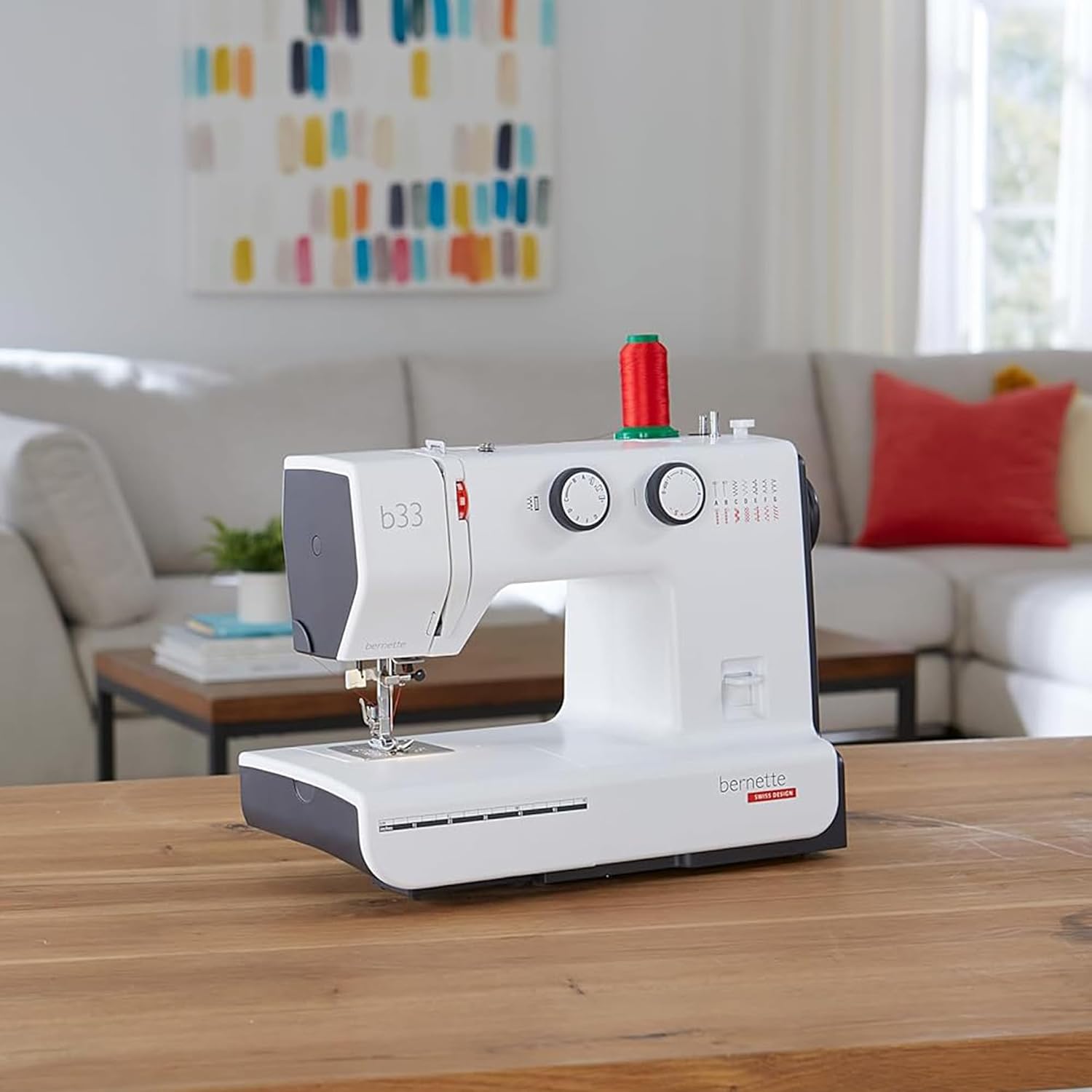 Bernette B33 Swiss-Designed Mechanical Sewing Machine | 15 Stitches, Semi‑Automatic Needle Threader, 5 mm Stitch Width, 2‑Step Presser Foot Lift