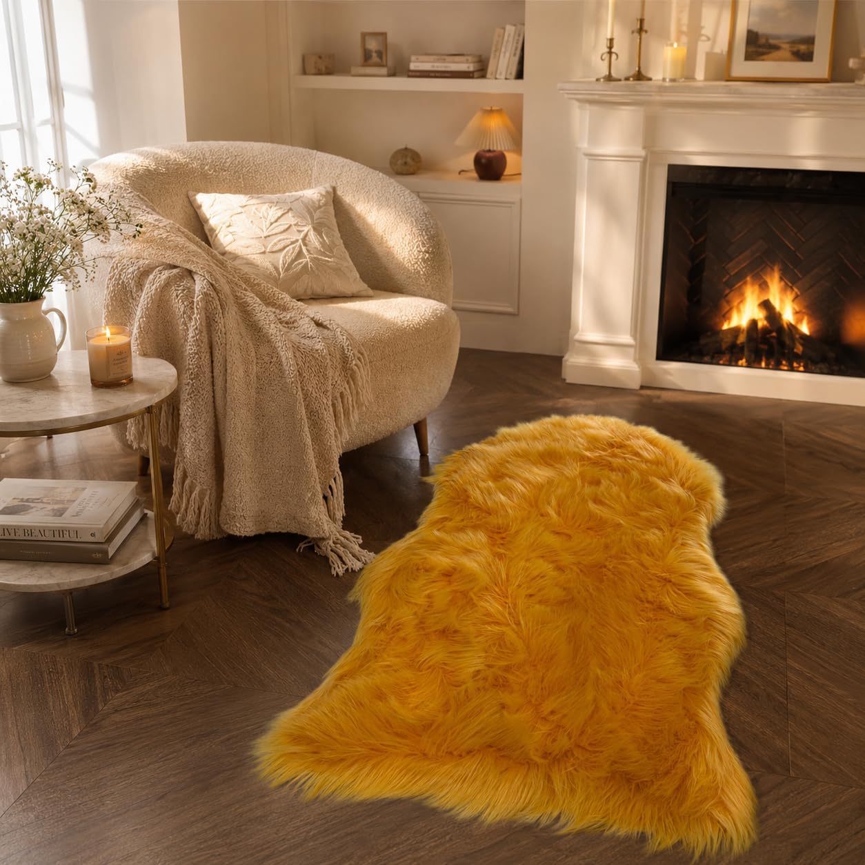 EasyJoy Ultra Soft Fluffy Shaggy Area Rug Faux Fur Rug Chair Cover Seat Pad Fuzzy Area Rug for Bedroom Floor Sofa Living Room (2 x 6 ft Sheepskin