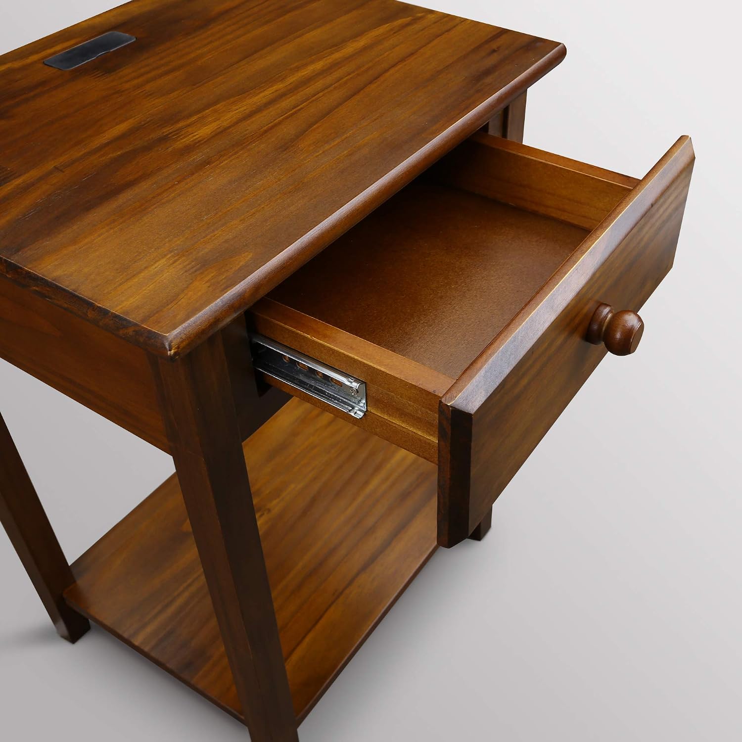 Casual Home Owl Night Stand with USB Port Charging Station and Drawer, 17.5"W x 14.25"D x 24.5"H, Espresso