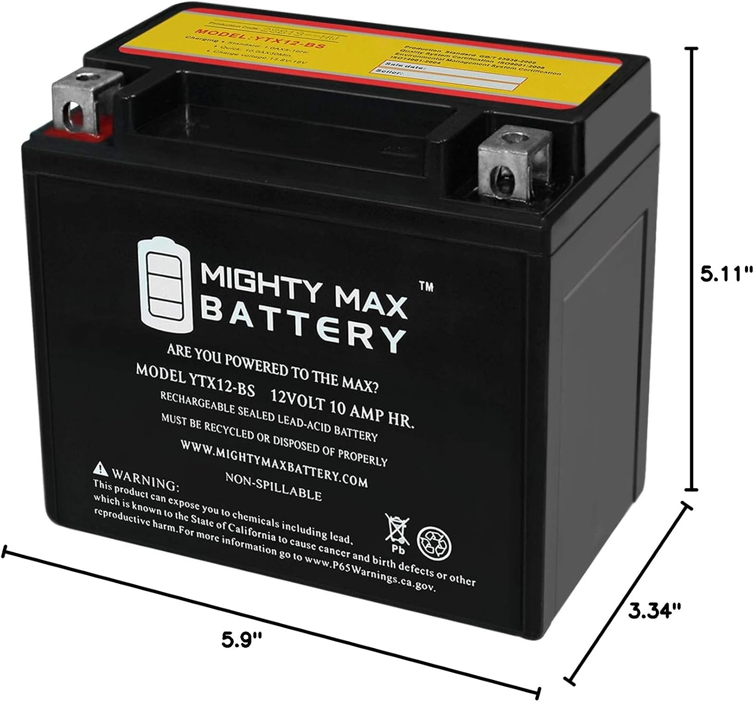 Mighty Max Battery YTX14-BS - 12 Volt 12 AH, 200 CCA, Rechargeable Maintenance Free SLA AGM Motorcycle Battery