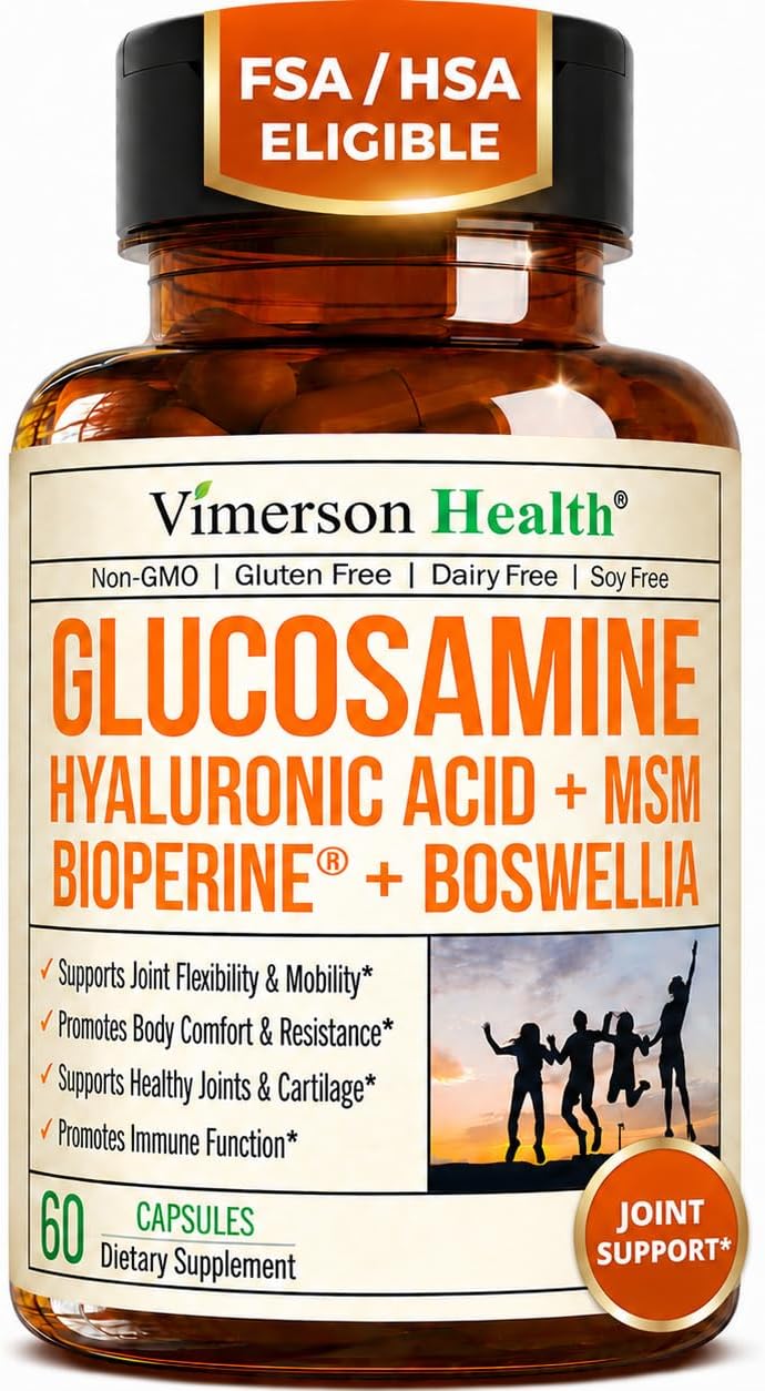 Joint Support Supplement with Glucosamine Sulfate, Hyaluronic Acid, Boswellia & MSM – Supports Joint Health, Mobility & Bone Strength – for Daily Use – FSA Eligible 60 Capsules