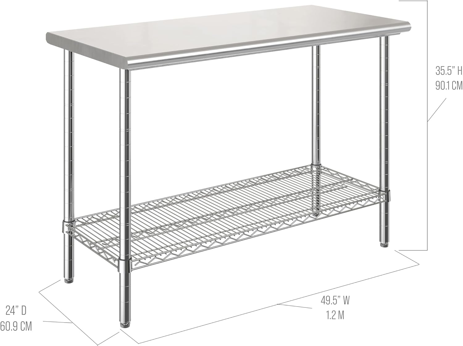 Stainless-Steel Commercial-Grade NSF-Certified Prep Table Cart, 24"W x 20"D | Heavy-duty durable utility workstation supports up to 450 lb w/ adjustable wire shelf and sliding basket on locking wheels