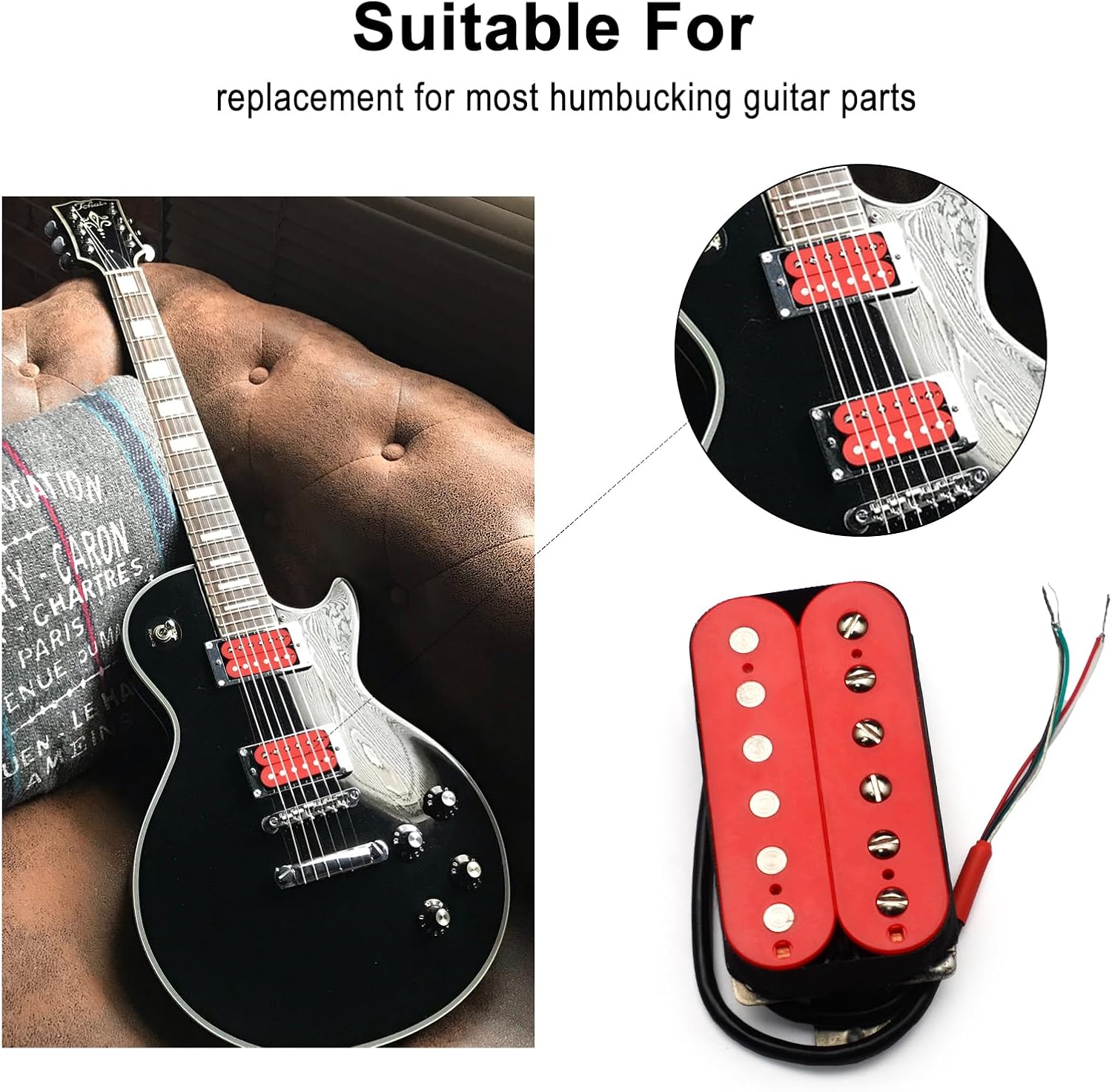 SAPHUE Alnico 5 Humbucker Pickup Double Coil Electric Guitar Pickups Set with Neck and Bridge with Prewired and Screws Parts Accessories Kit Black