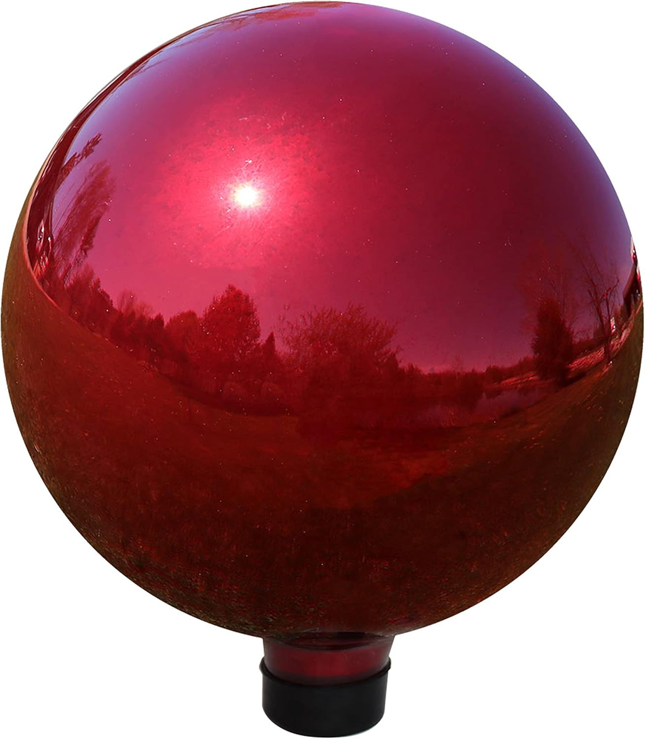 Sunnydaze 10-Inch Handblown Mirrored Glass Gazing Ball, Red | Reflective Outdoor Garden Globe Sphere, for Yard, Patio, Flower Bed, Walkway, and Landscape Decor, Stainless Steel Finish