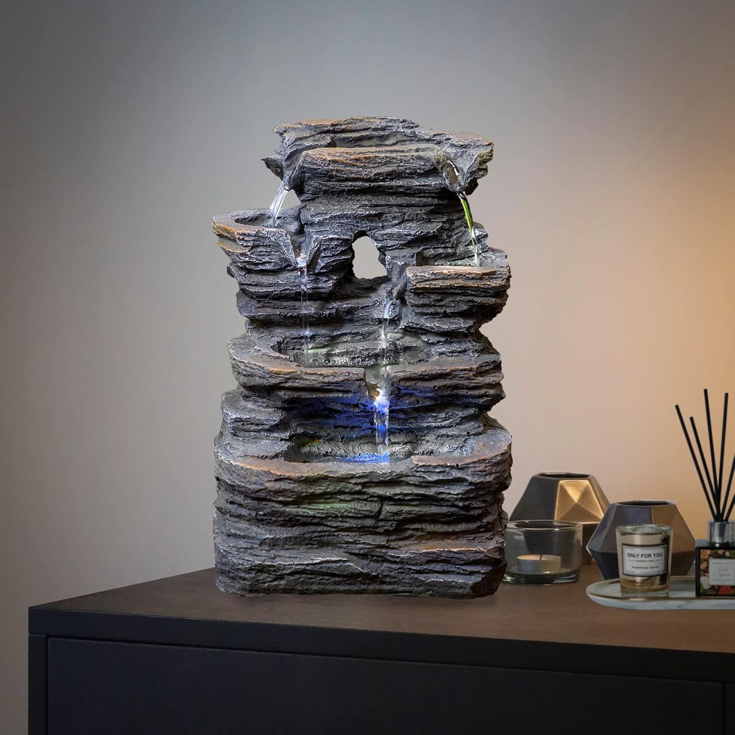 Ferris Island with LED Lights, Resin Tabletop, Small Rockery Fountain | Resin indoor desktop small rockery fountain, suitable for desktop decoration in offices, homes, and bedrooms
