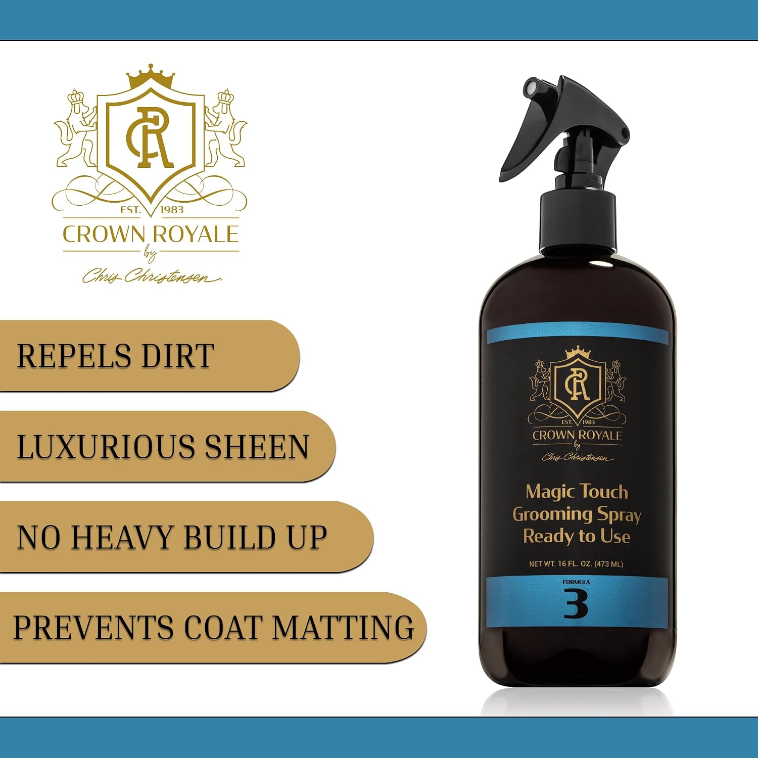 Crown Royale Magic Touch Formula 3 Pet Grooming Spray Ready-to-Use, No Heavy Build-Up, Finishing Spray, Prevents Coat Matting