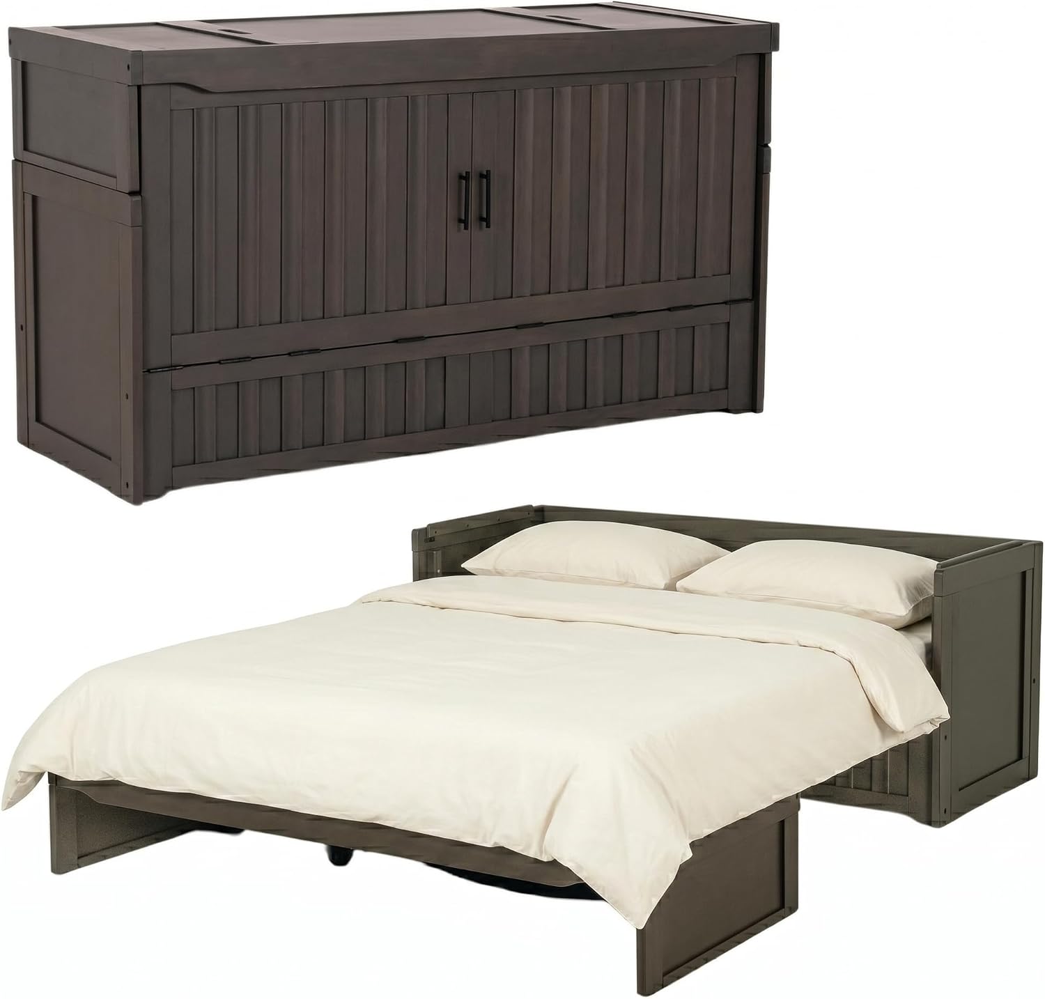 NIGHT & DAY Furniture Murphy Cube Cabinet Bed Pre-Assembled (Cherry, Queen) | Pre-Assembled