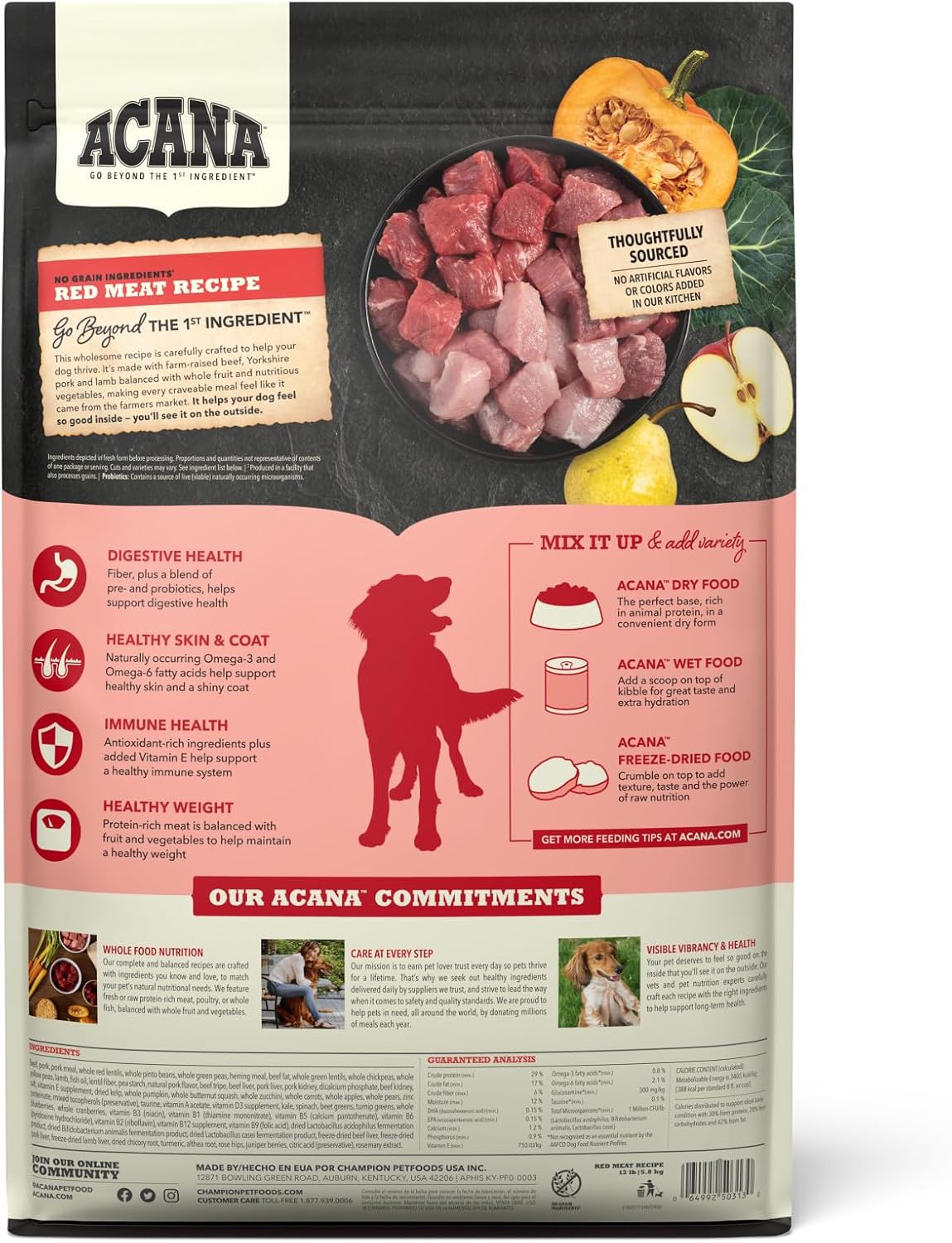 ACANA Grain Free Dry Dog Food Red Meat Recipe 4.5lb. Bag | Freeze Dried, Grain Free, High Protein, Made in the USA, Omega-3 Fatty Acids, Digestive Health, Global Quality Ingredients