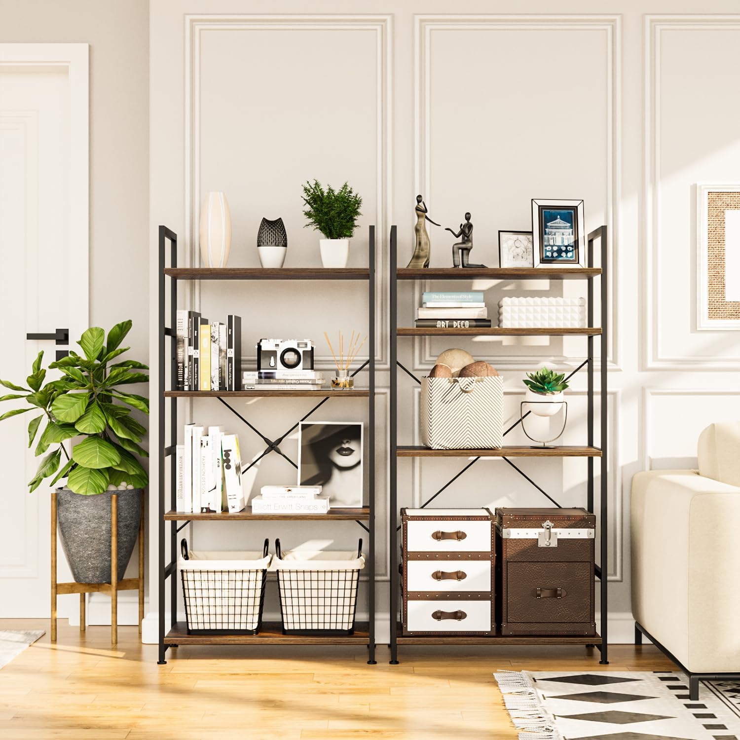 NUMENN 5 Tier Bookshelf, Tall Freestanding Open Storage Bookcase, Vintage
