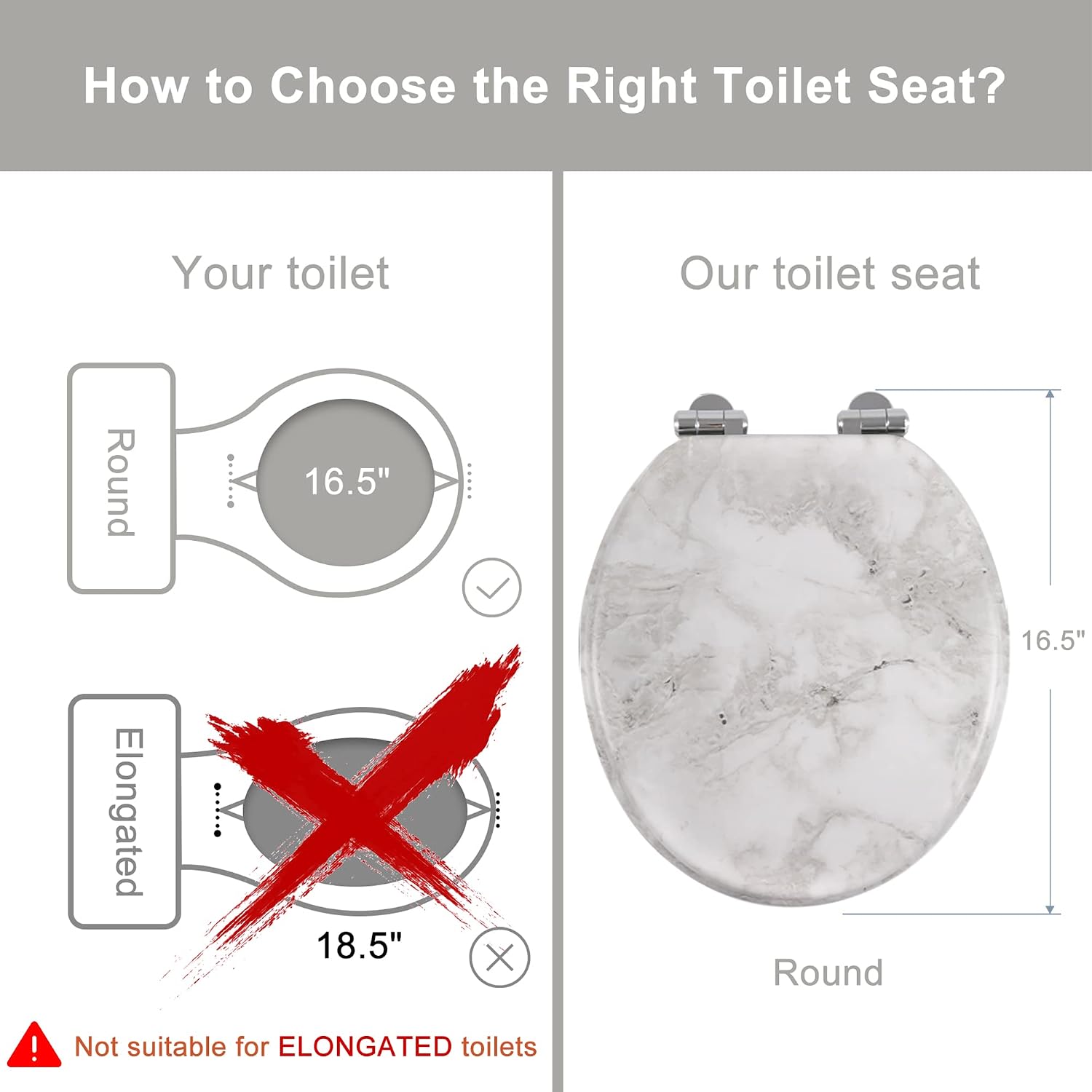 Angel Shield Marble Toilet Seat Durable Molded Wood with Quiet Close,Easy Clean，Quick-Release Hinges (Elongated,Black Marble)