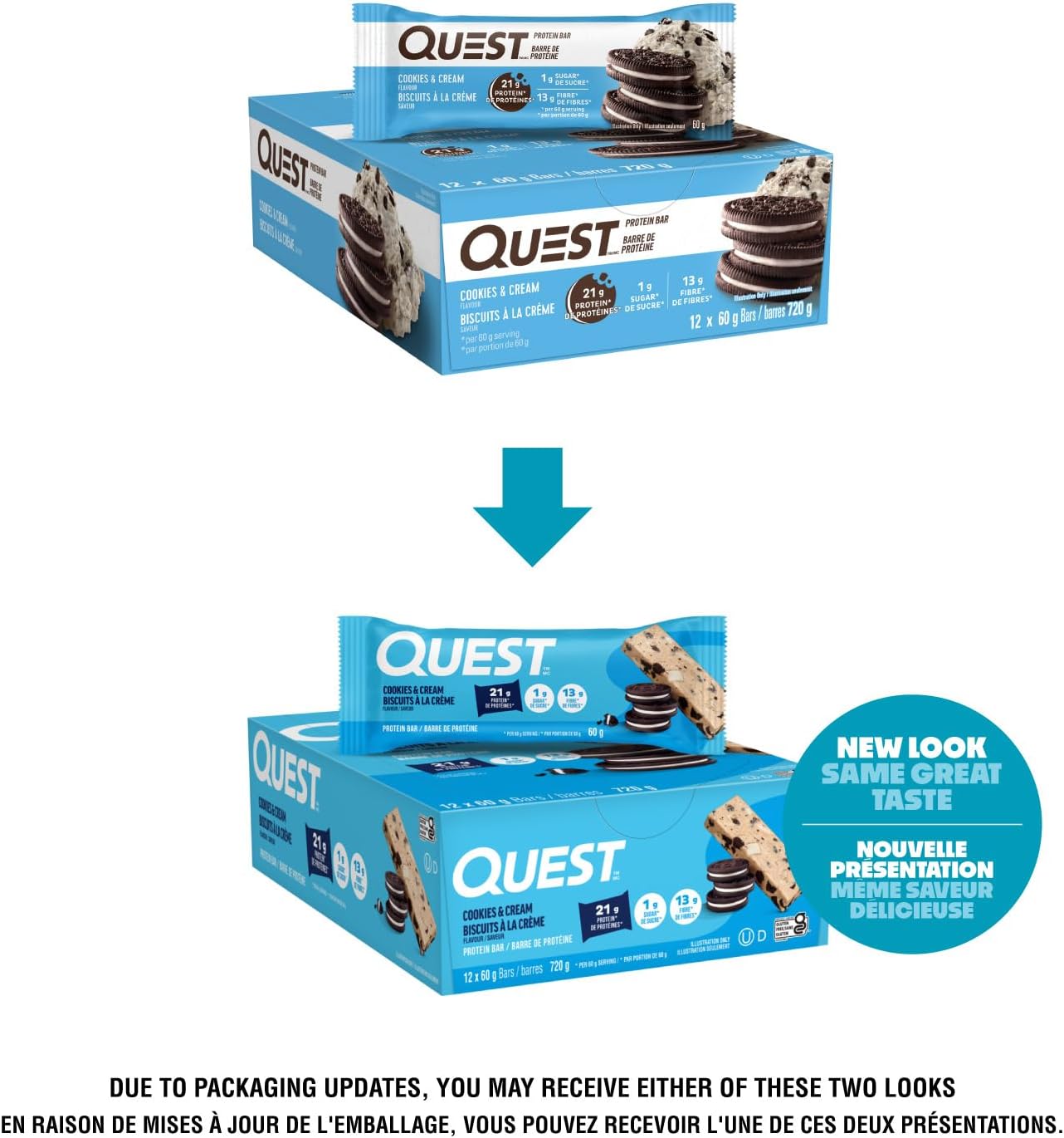 Quest Nutrition Oatmeal Chocolate Chip Protein Bars, 20g Protein, 12 Count | 12g Fiber, 5g Net Carbs, 1g Sugar, Gluten Free, High Quality Protein, Soft and Chewy, Individually Wrapped 2.12oz Bars