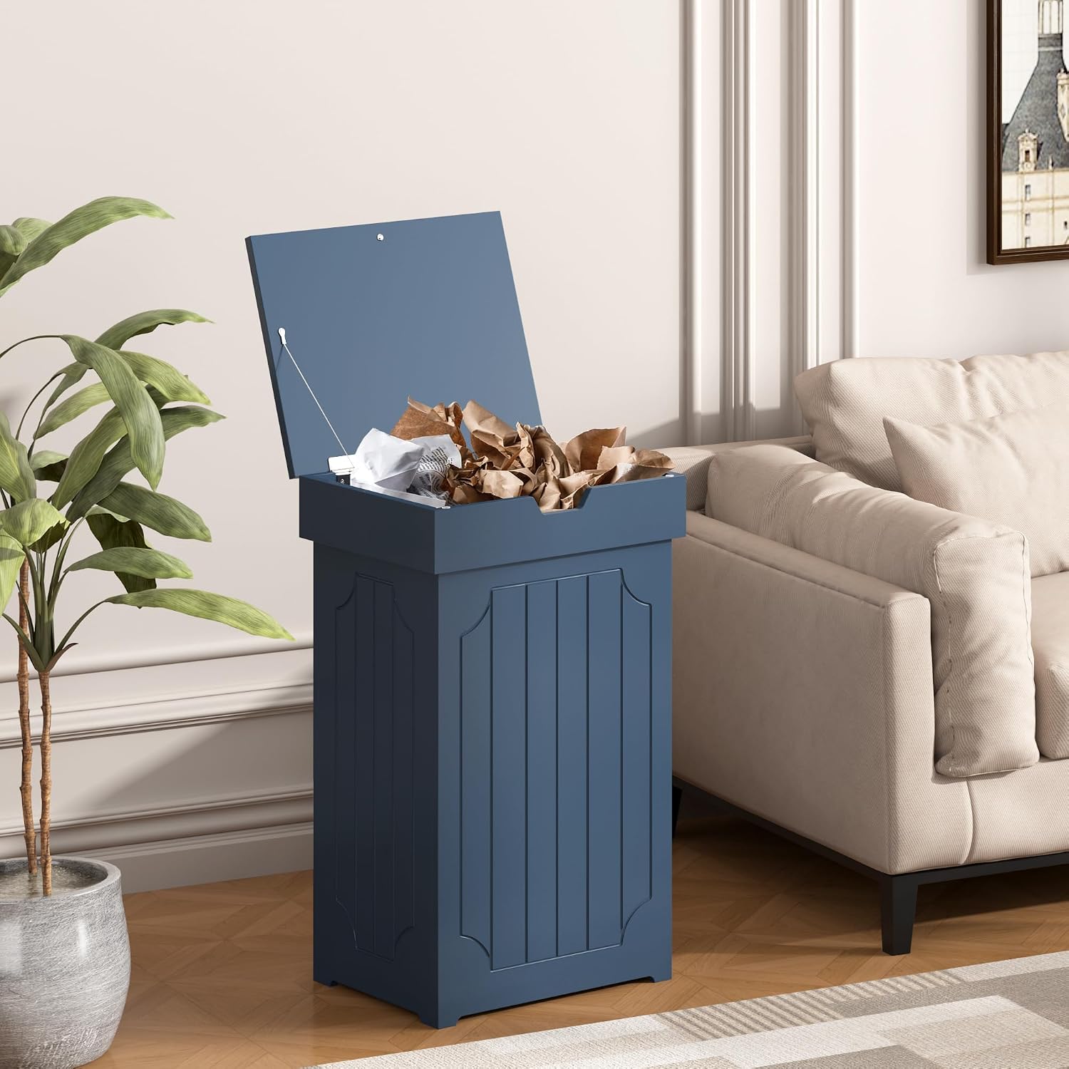 Function Home Trash Can Cabinet, 13 Gallon Kitchen Garbage Can, Wood Recycling Trash Bin, Freestanding Dog Proof Trash Can, Farmhouse Trash Cabinet with Lid for Home Kitchen Bathroom, Yellow