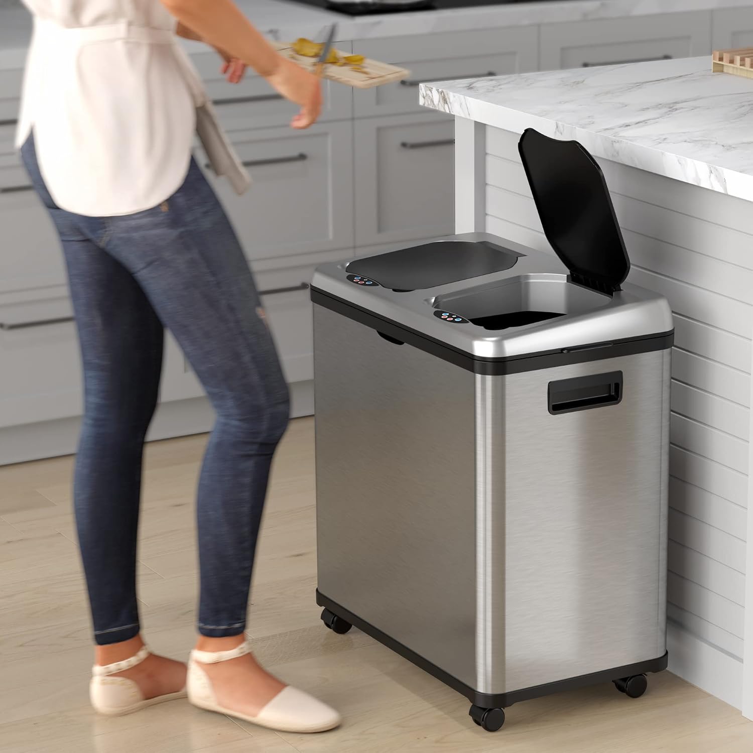 iTouchless 13 Gallon Touchless Sensor Garbage Can, Stainless Steel, Round Sensor Automatic Trash Can for Kitchen and Office
