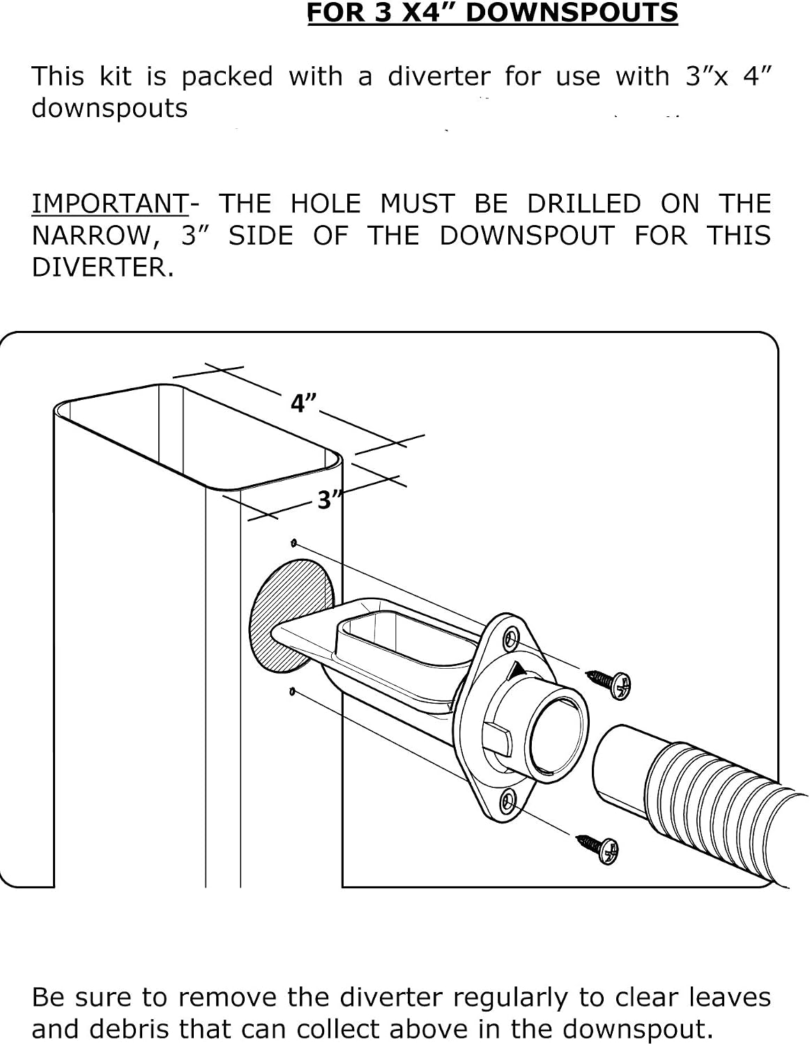 EarthMinded DIY Rain Barrel Diverter Part for 3x4 Downspouts | (Diverter Only, Part to fit 3x4 Downpipe)