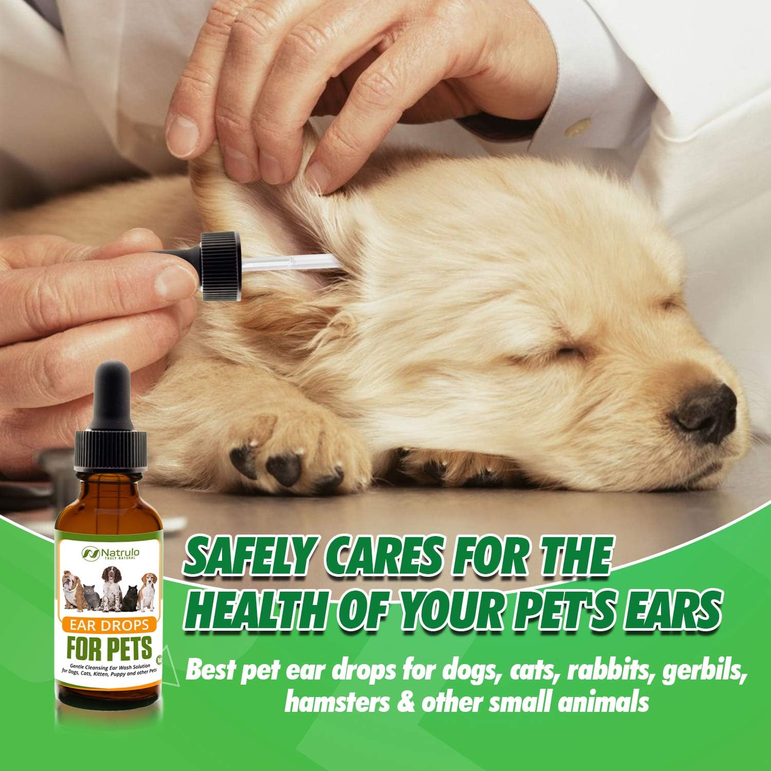 Natural Ear Cleaner for Dogs, Cats, Kitten, Puppy – Gentle Cleansing Ear Wash Solution Mite Infection & Yeast Treatment for Pets – Drying