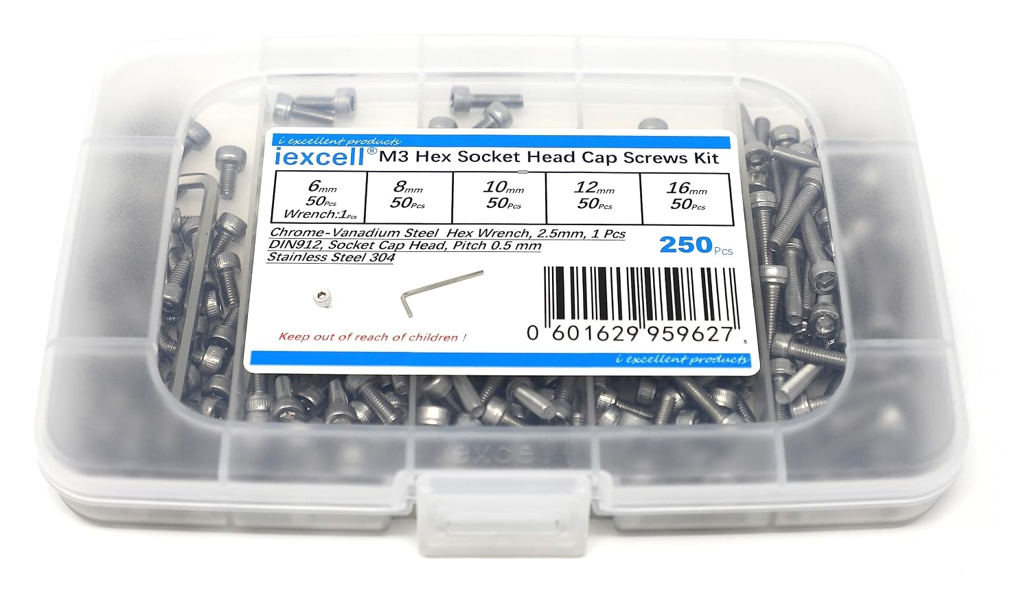 iexcell 20 Pcs M8 x 30/35/40/45/50 mm Stainless Steel 304 Hex Socket Head Cap Screws Bolts Assortment, Fully Threaded
