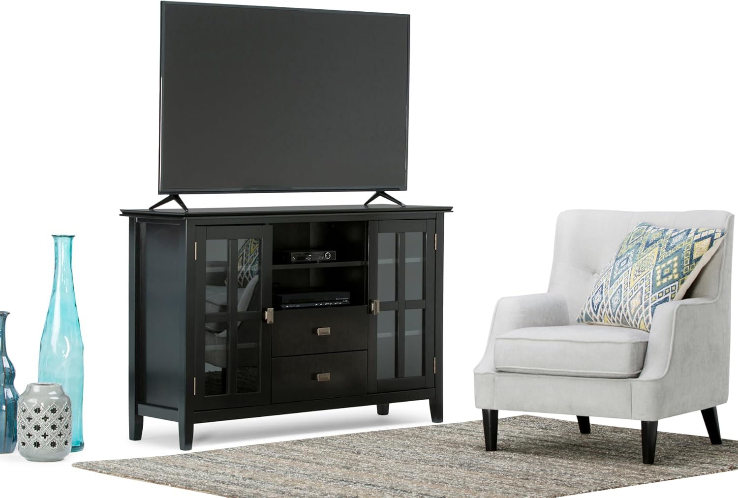 SIMPLIHOME Artisan 53" Wide Solid Wood TV Stand in Russet Brown