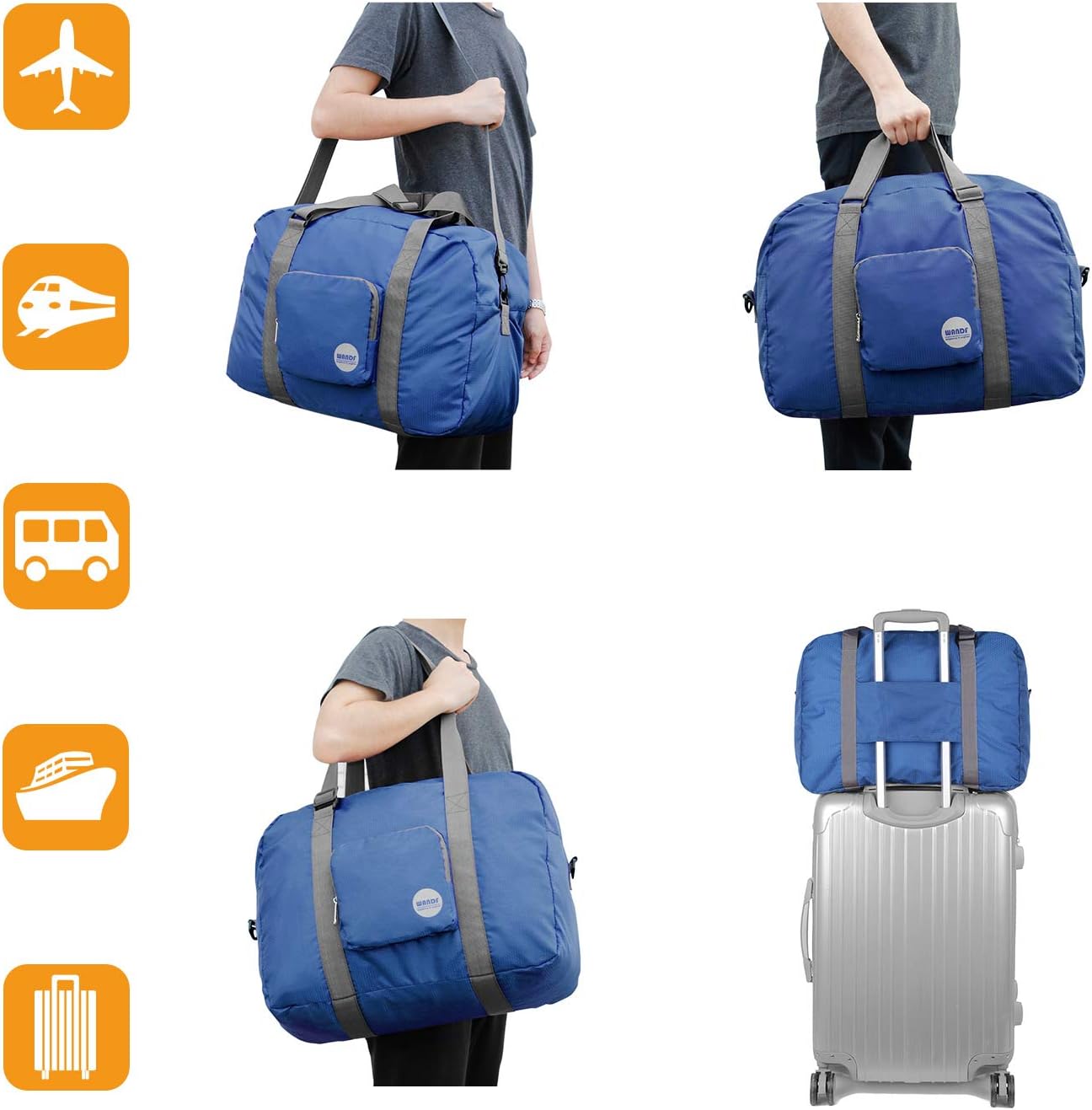 WANDF Foldable Personal Item Bag, Carry on Travel Duffle Bag | Frontier Airline Underseat Fit, 18x14x8 inches, Weekend Overnight Trips, Packable