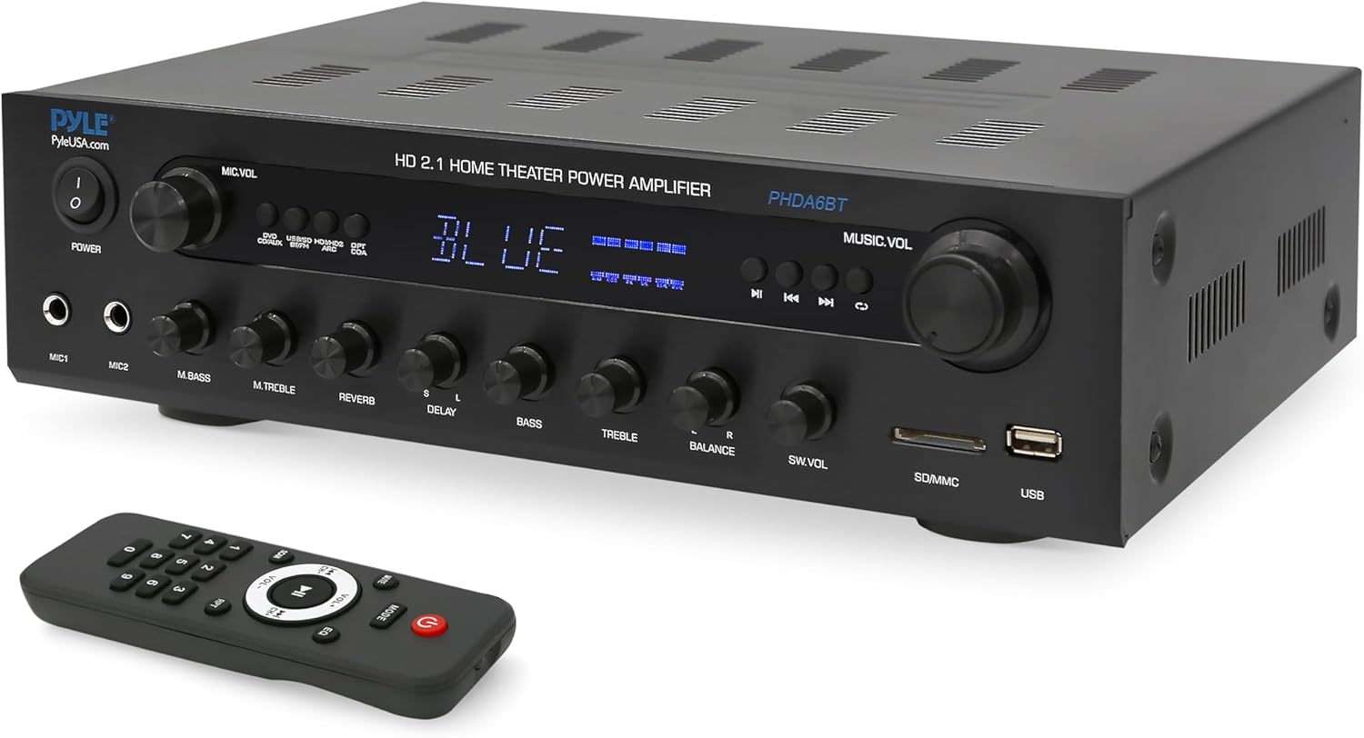 Pyle 400w Home Entertainment Amplifier with Bluetooth - Karaoke Optimized with Dual Mic Inputs with Reverb and Delay