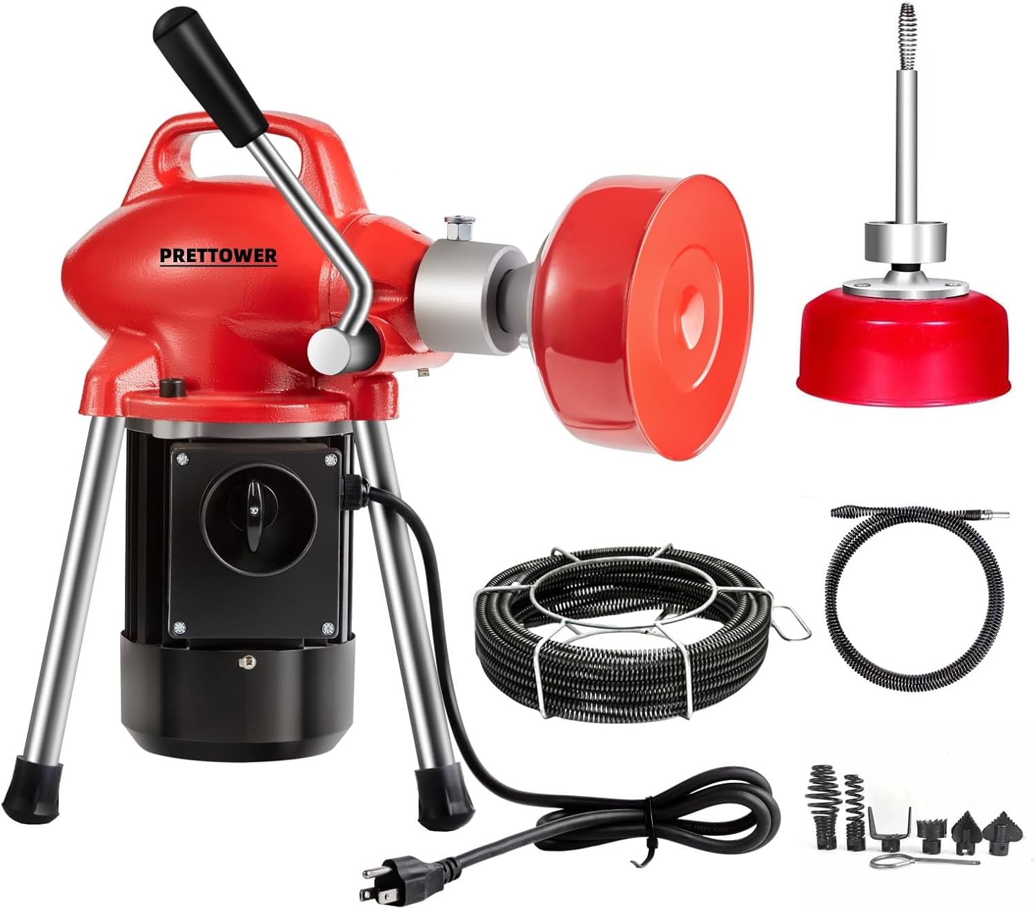 K-50 Drain Cleaner Machiner, 90Ft (74 'x 5/8 "and 16' x 3/8") Electric Drain Drill, 400W 3 Cable Electric