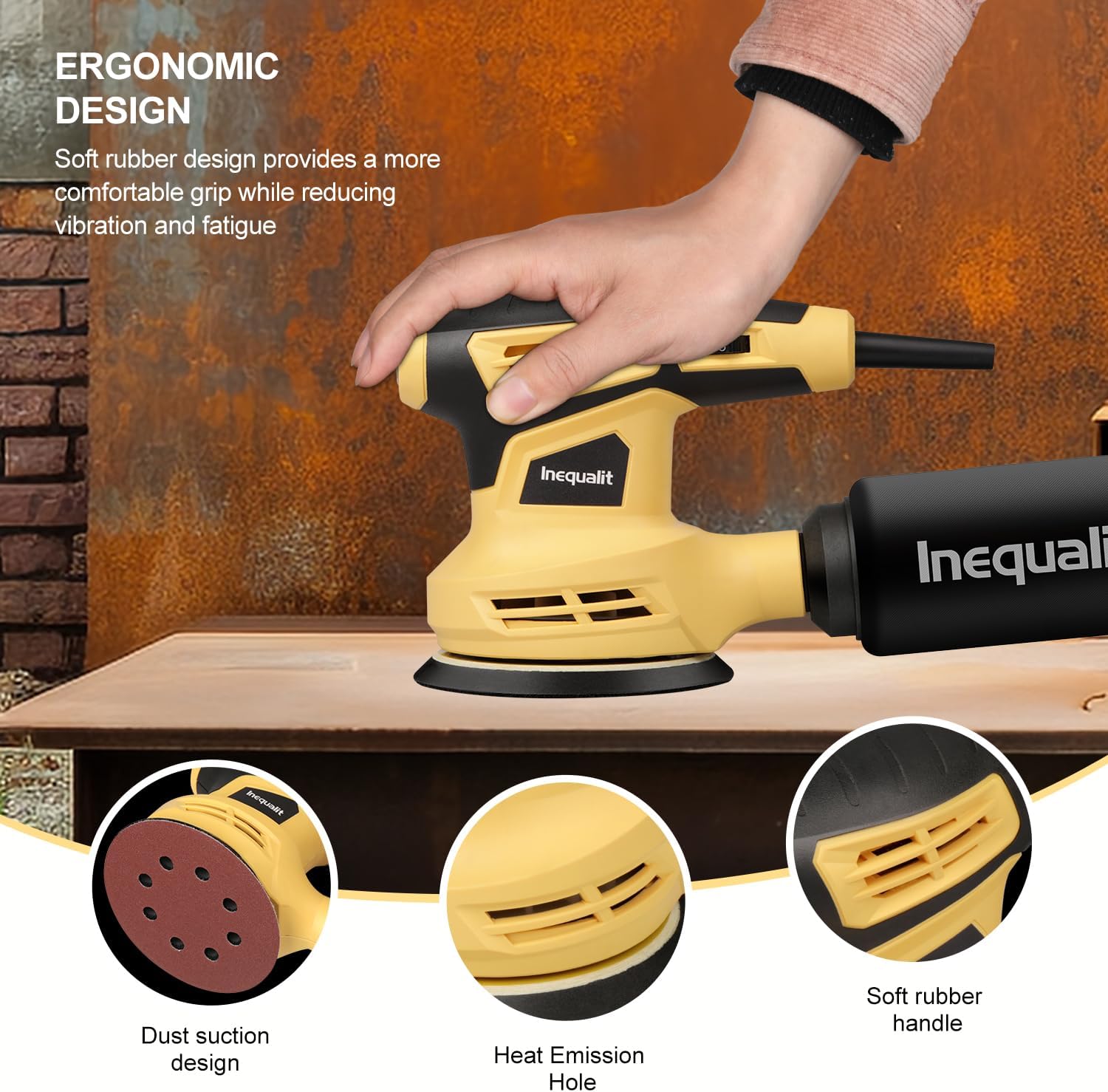280W Random Orbital Sander Corded 5-inch Electric Palm Sander | 13000 OPM Electric Palm Sander for Woodworking, Sanding & Polishing, 6-Speed, Dust Box