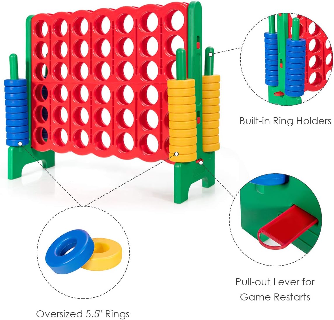 GLACER Giant 4-in-A-Row, Jumbo 4-to-Score Giant Game Set Backyard Games for Kids & Adults