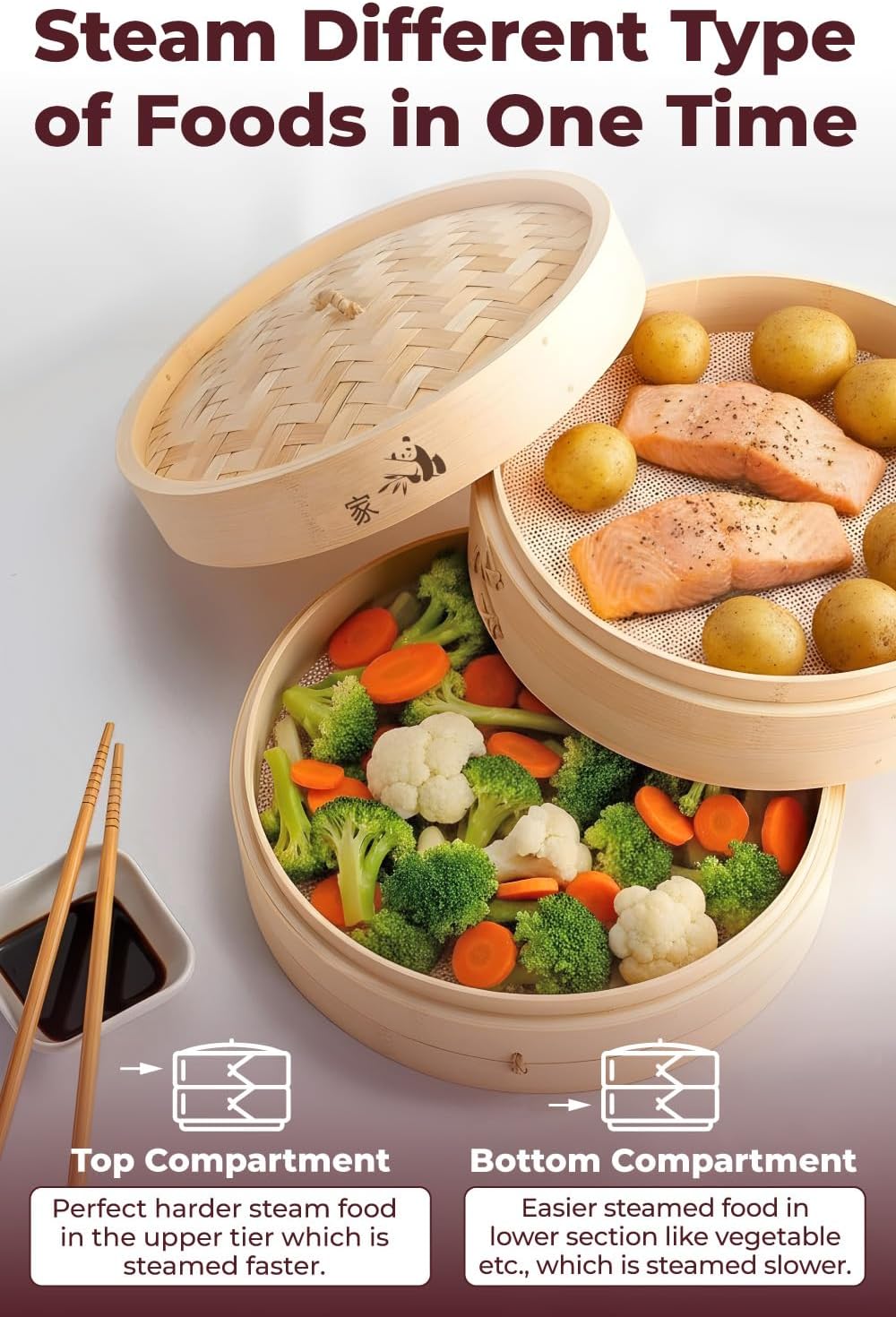 54-Piece Bamboo Steamer Basket Set, 10 Inch for Delicious, Authentic Meals