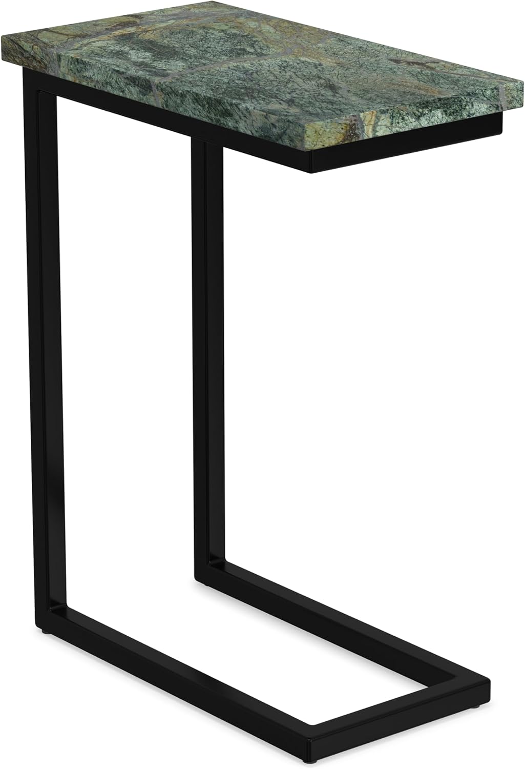 SIMPLIHOME Skyler 18" Wide Solid Wood C-Side End Table in Dark Cognac Brown | Industrial slide-under accent table with open frame, assembled; perfect for living rooms as a side table or sofa table.