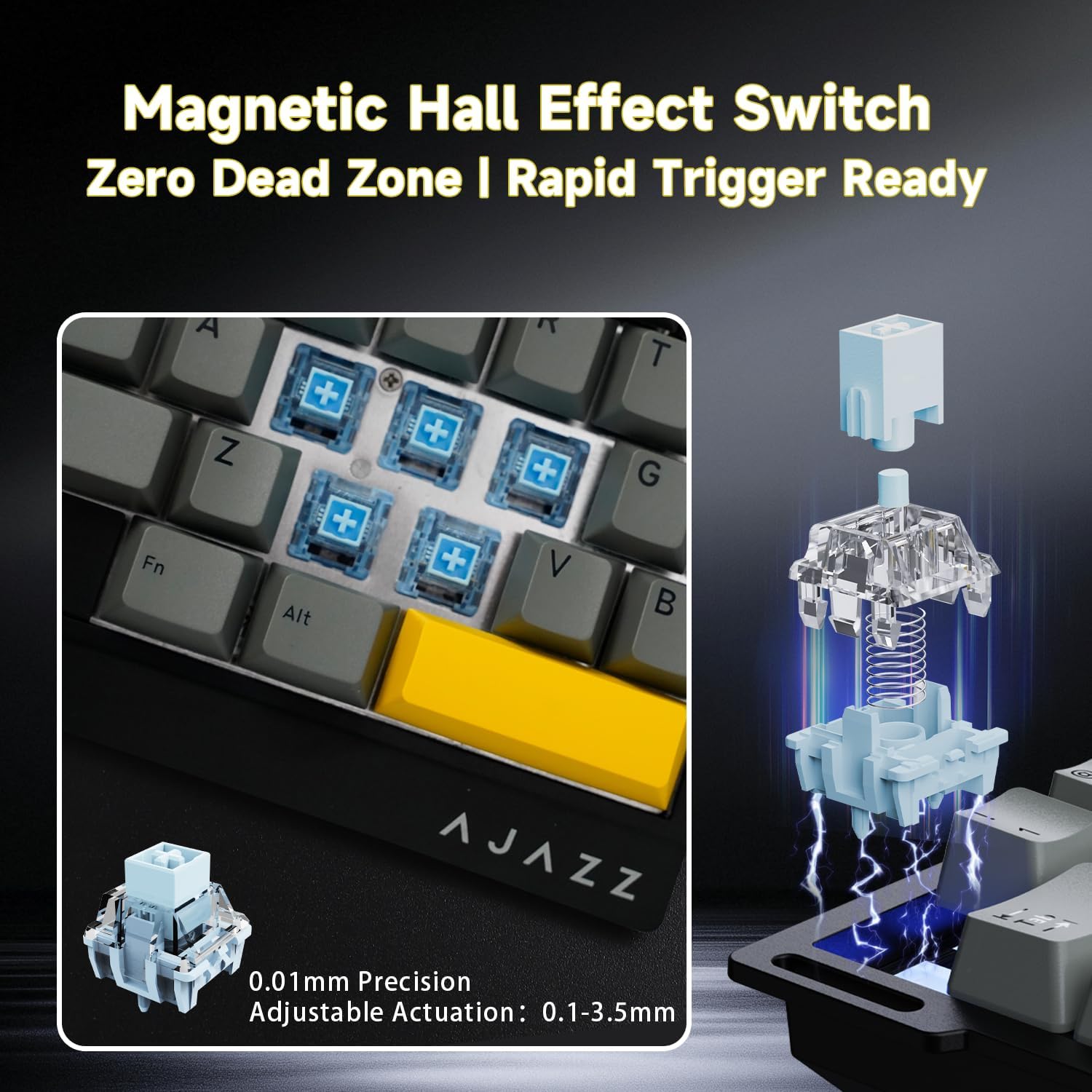 AJAZZ AK029 Wired One-Handed Hall Effect Mechanical Gaming Keypad, 29 Keys | Magnetic Switch, Rapid Trigger, 8KHz Polling, SOCD/DKS, RGB Backlit, Web Driver Customizable, Portable, Black Gray