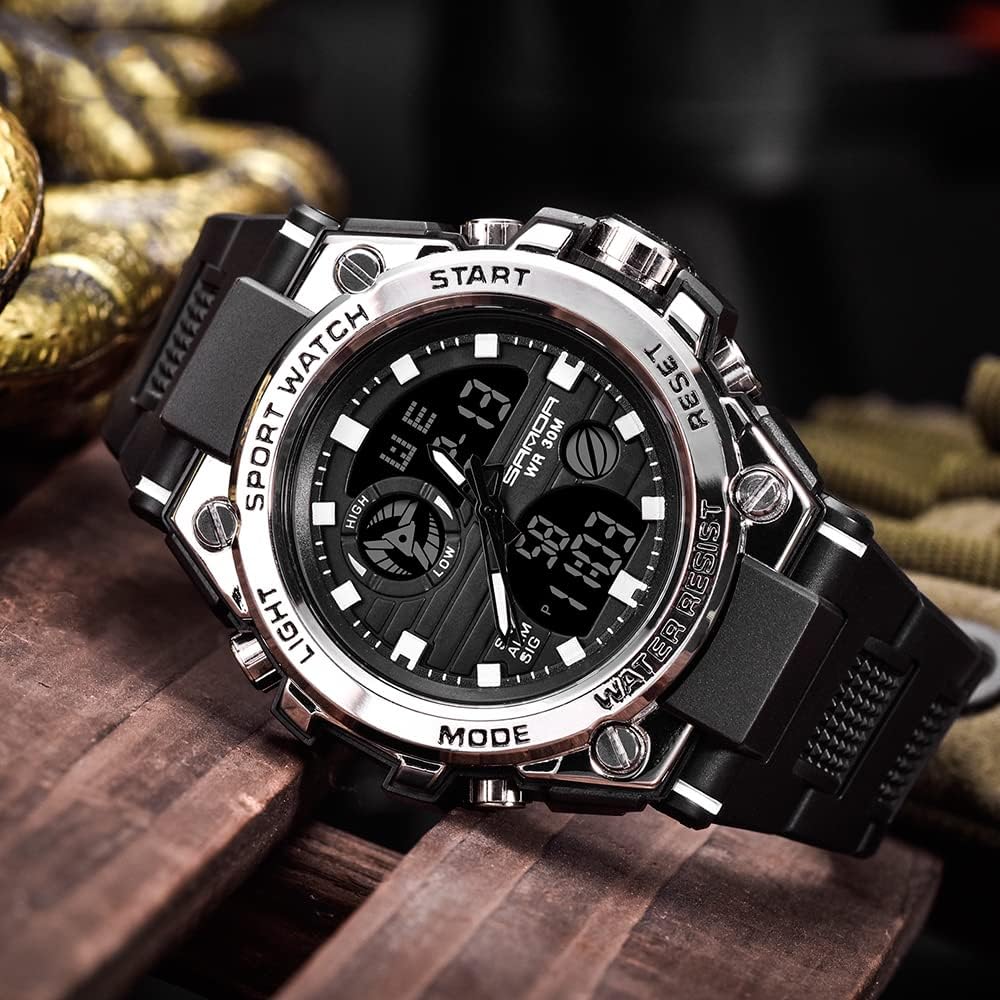 KXAITO Men's Watches Sports Outdoor Waterproof Military Watch Date Multi Function Tactics LED Alarm Stopwatch