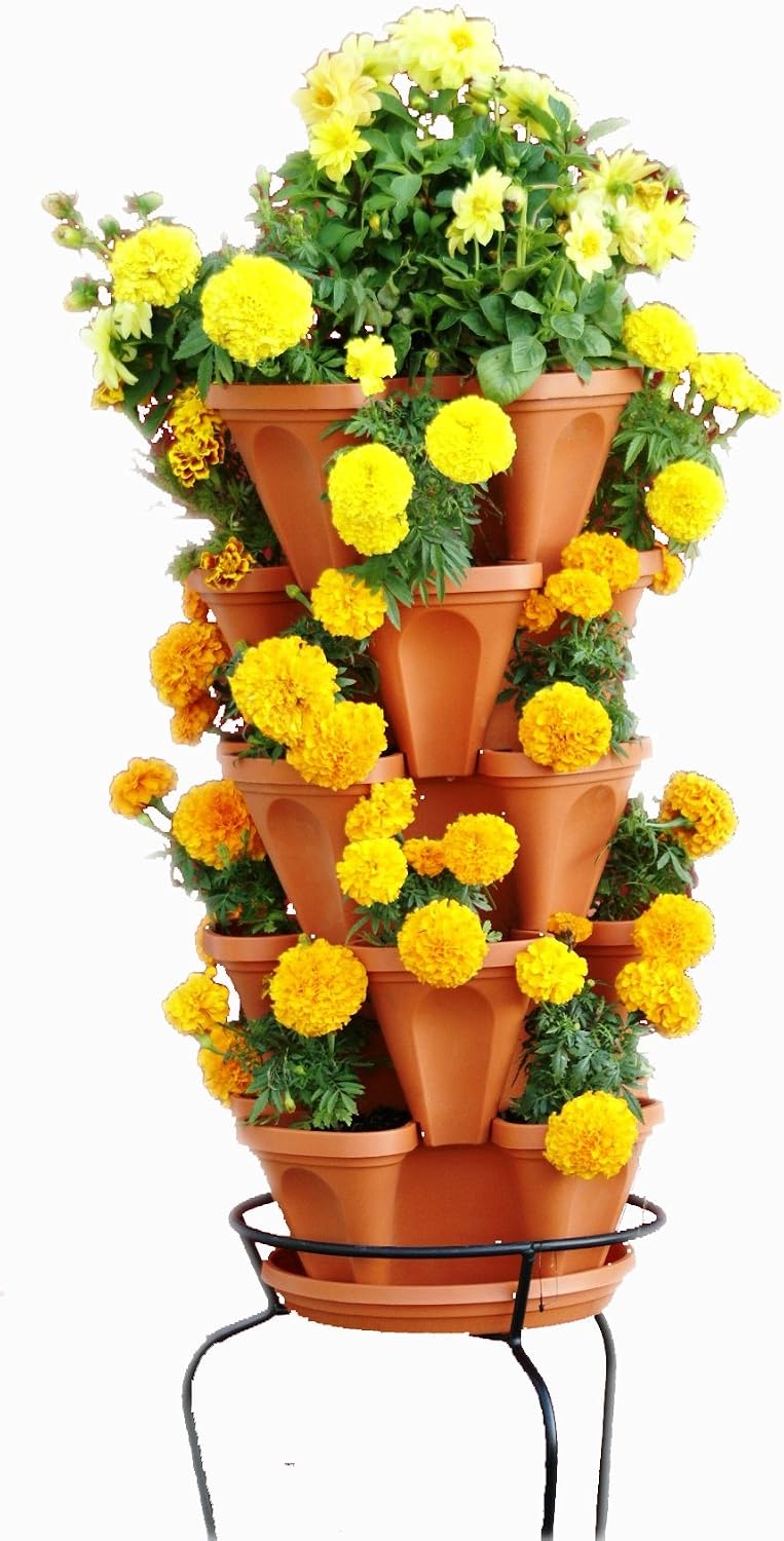 5 Tier Stackable Strawberry, Herb, Flower, and Vegetable Planter - Vertical Garden Indoor/Outdoor