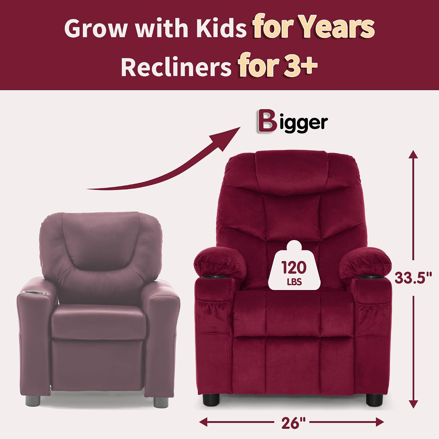 MCombo Big Kids Recliner for Ages 3+, Toddlers Recliner 7355 Velvet, Blue
