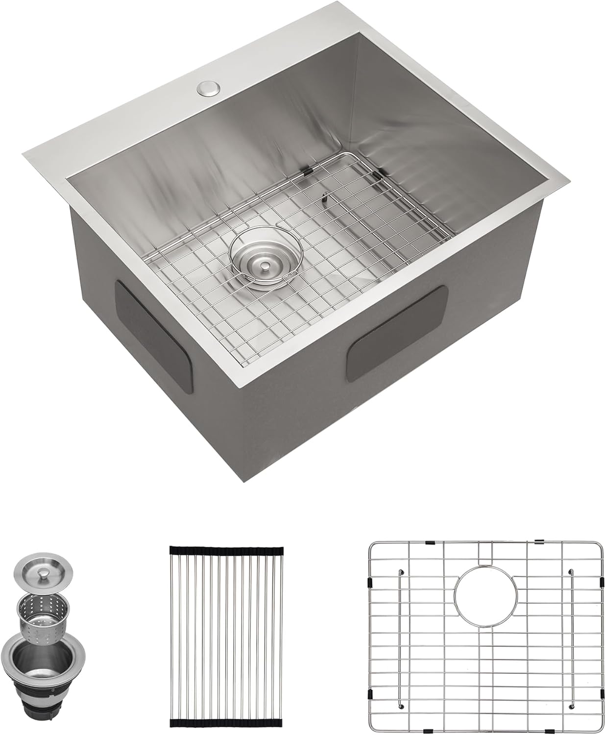 Mocoloo 13 Inch Drop in Bar Sink - 13" x 15" Small Kitchen Sink T304 Stainless Steel Handmade Single Bowl Round Corner Topmount Wet Bar Sink for