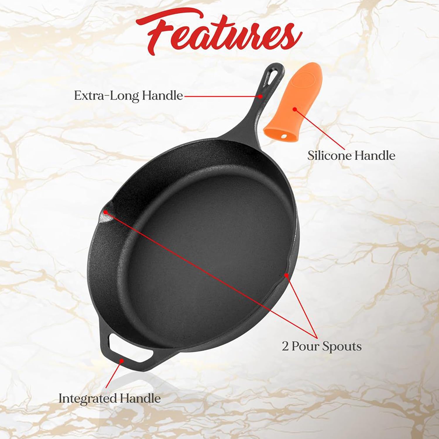 NutriChef 10 Inch Cast Iron Skillet with Lid - Pre-Seasoned Small Fry Pan with Side Drip Spout and Silicone Handle