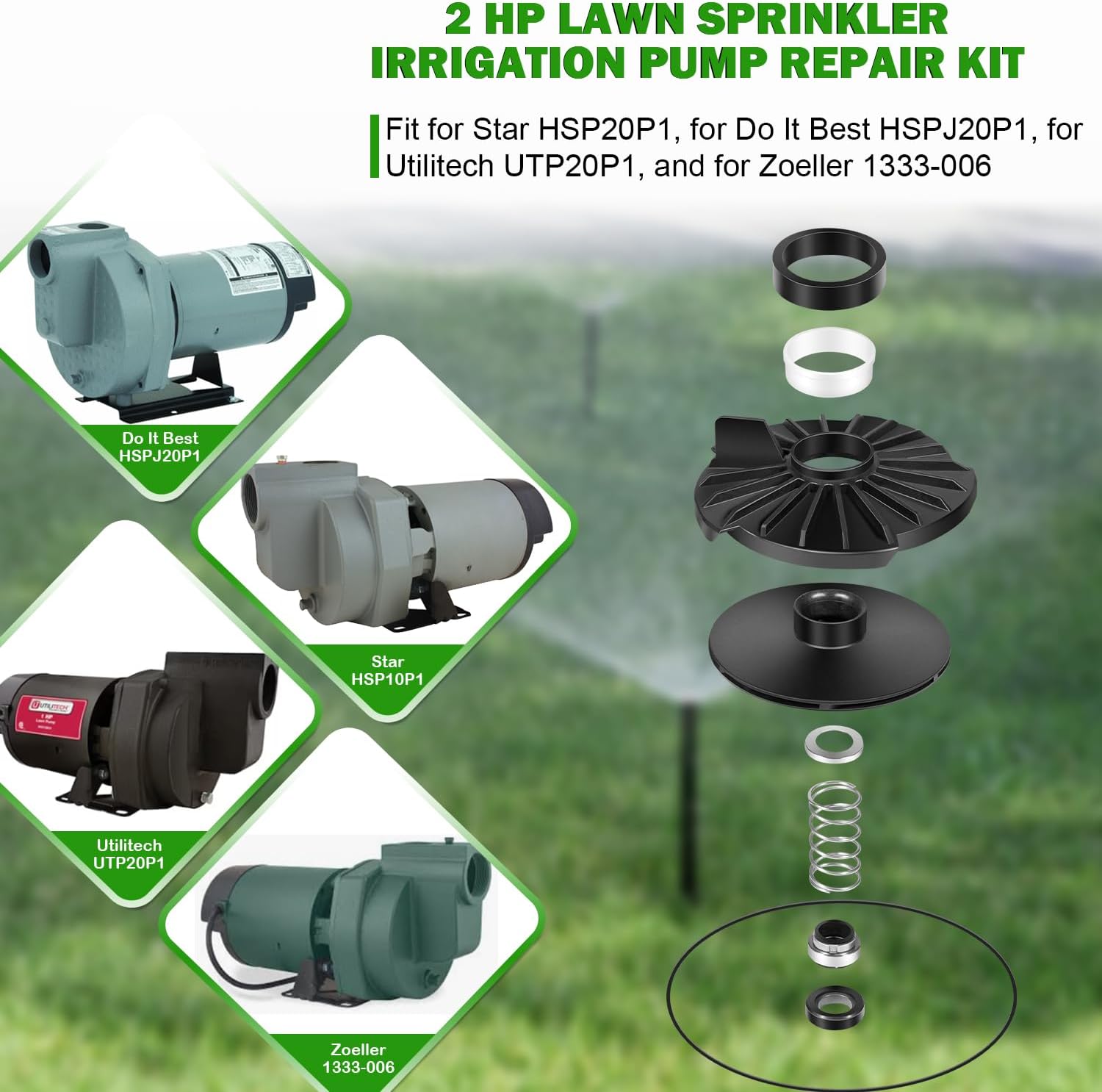 023705 2HP Water Systems Repair Kit | Lawn Sprinkler Repair Kit Fit for Star HSP20P1, for Do It Best HSPJ20P1, for Utilitech UTP20P1